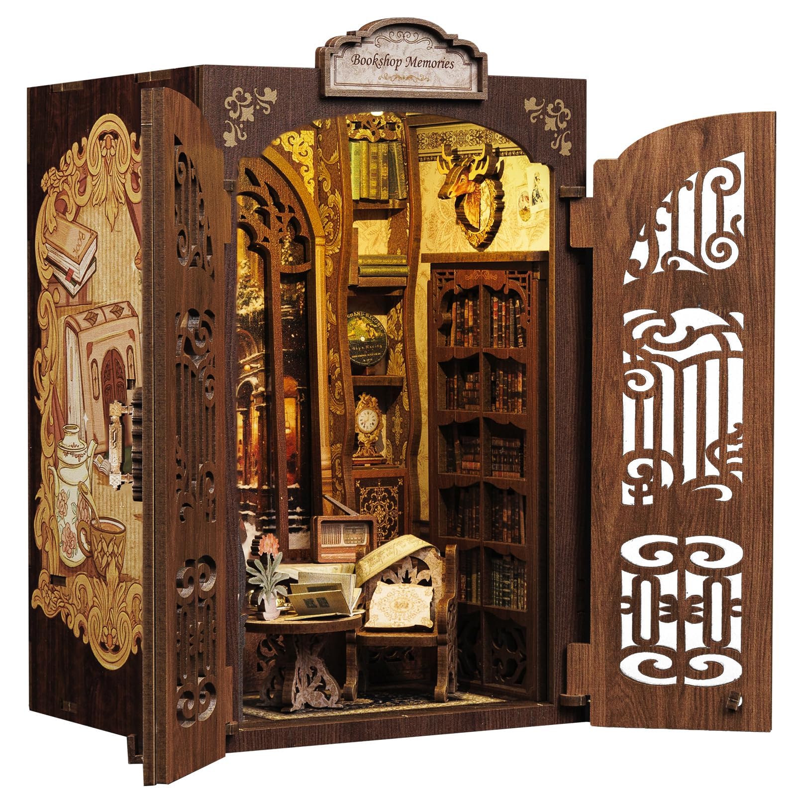 Book Nook Kit, DIY Miniature House Dollhouse Kit For Adult And Teens, Book Nook Miniature Kit, Booknook Bookshelf Decor Alley Model Build With LED Light, Gifts For Family And Friends