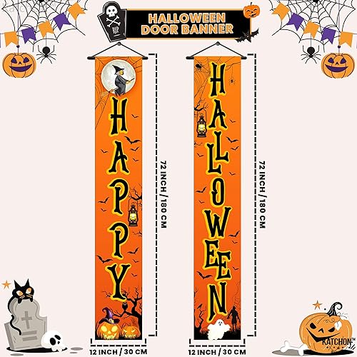 Miniatura 2 de KatchOn, Cartel de puerta de Feliz Halloween  XL, 72 x 12 pulgadas  Cartel de Feliz Halloween al aire libre  Decoración de puerta de Halloween