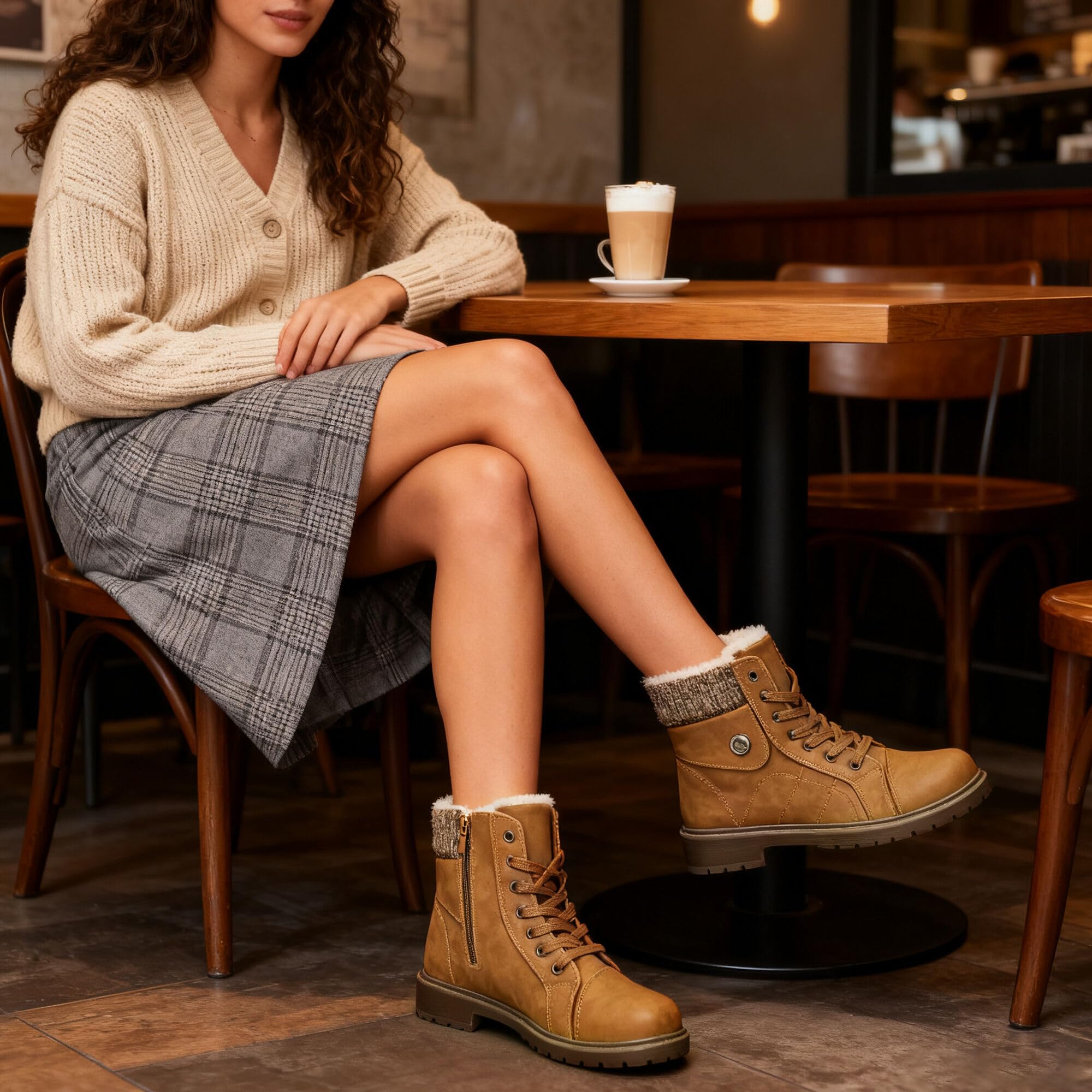 GLAMORA Bottines d'hiver pour femme imperméables et thermiques avec doublure chaude et semelle antidérapante, bottes confortables à fermeture éclair pour marche, travail, randonnée légère en montagne