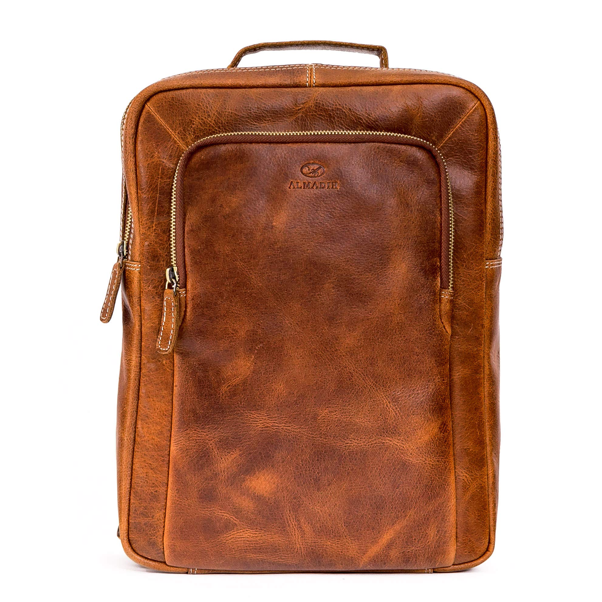 ALMADIH Premium Leder Rucksack BENE – Ledertasche 14 Zoll Laptop Tasche Reisetasche Handgepäck DIN A4 Schultertasche Umhängetasche Fahrrad Wander Schul Rucksack Backpack Vintage