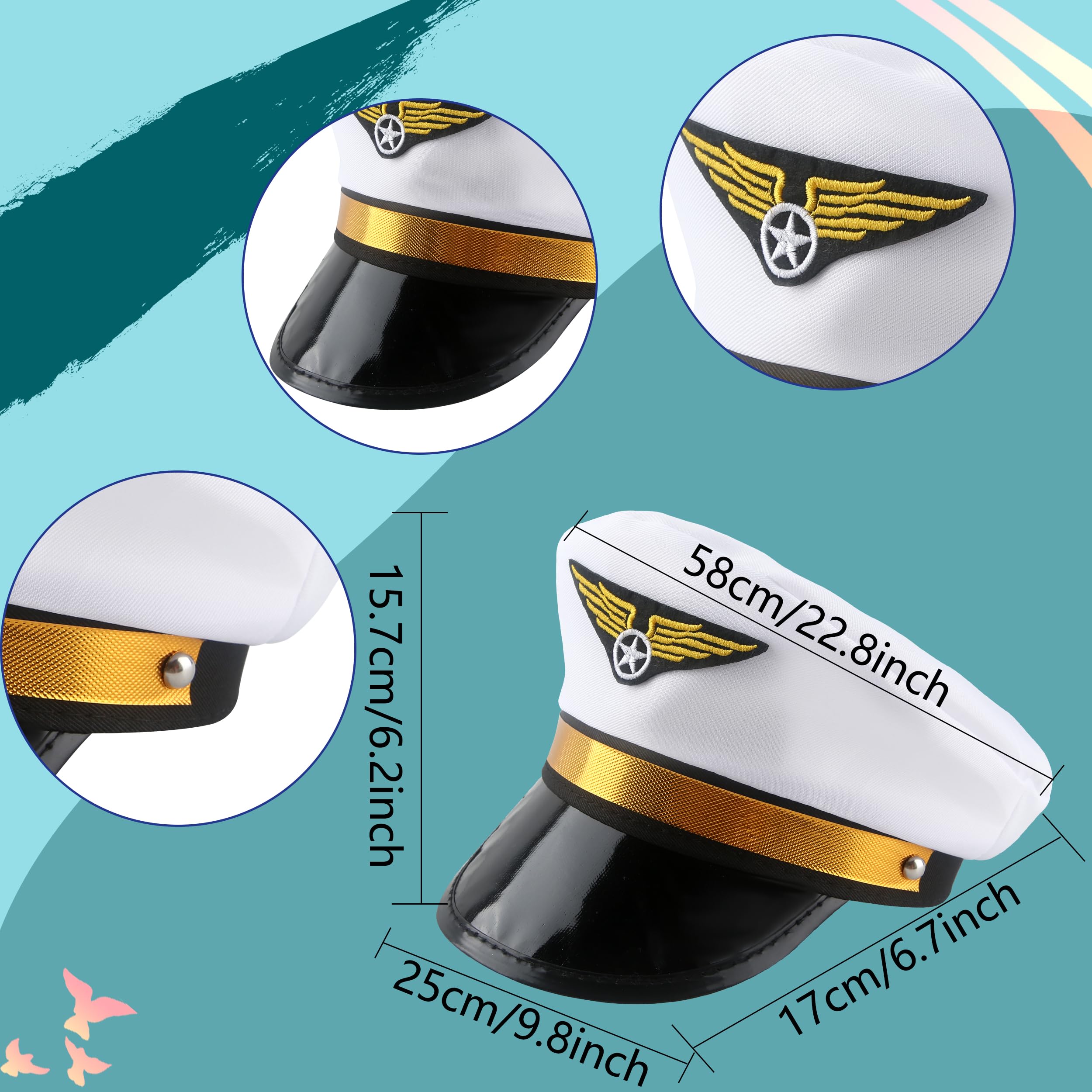 SGBETTER 8 Pack Kids Pilot Hats Airplane Captain Hat Airline Pilot Hat for Boys Girls Halloween Party Costume Accessory (White)