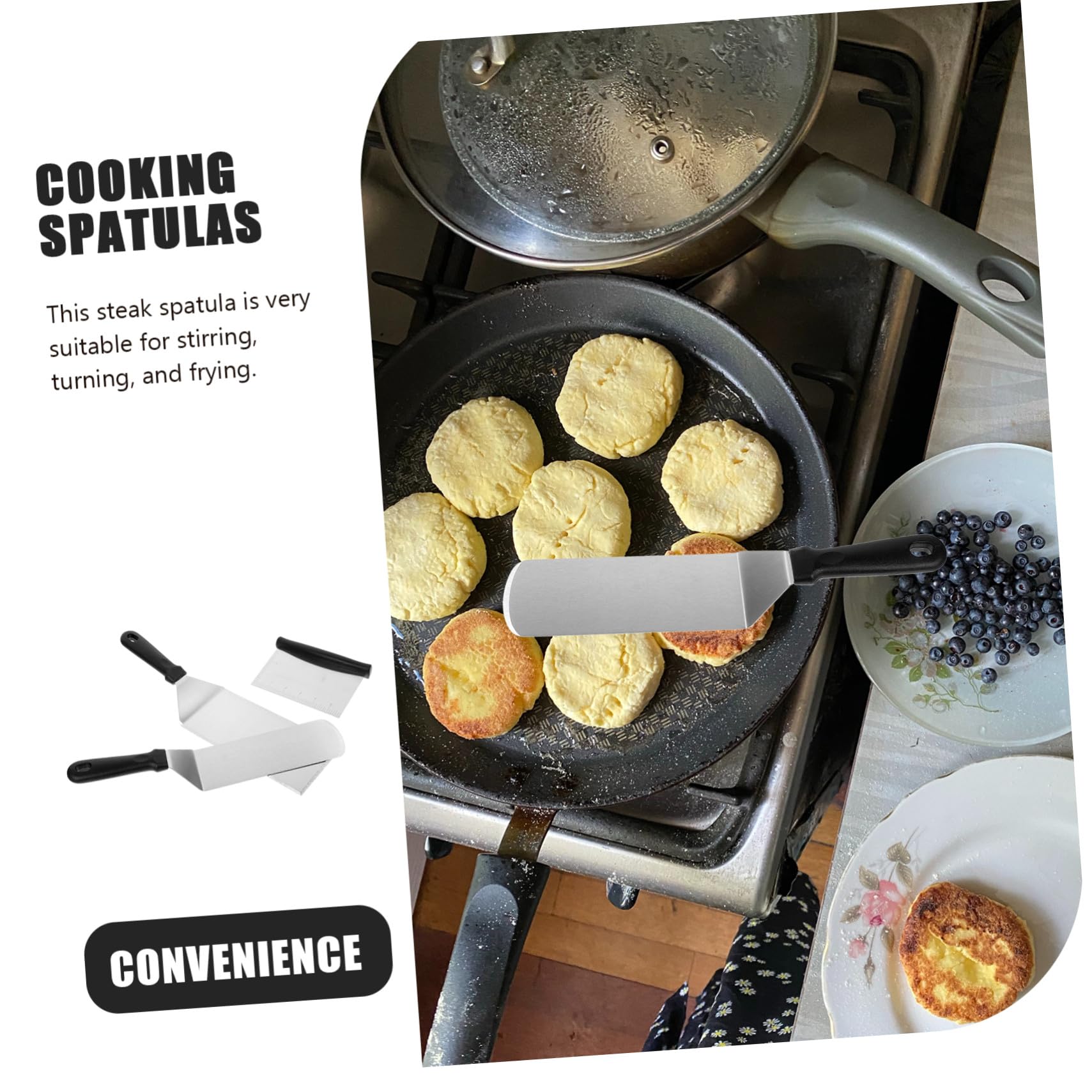 POPETPOP Spatules pour Usage Cuisine en Acier Inoxydable Manche en Pp, Set de 3 Pièces Faciles à Nettoyer, pour Griller et Retourner Steaks