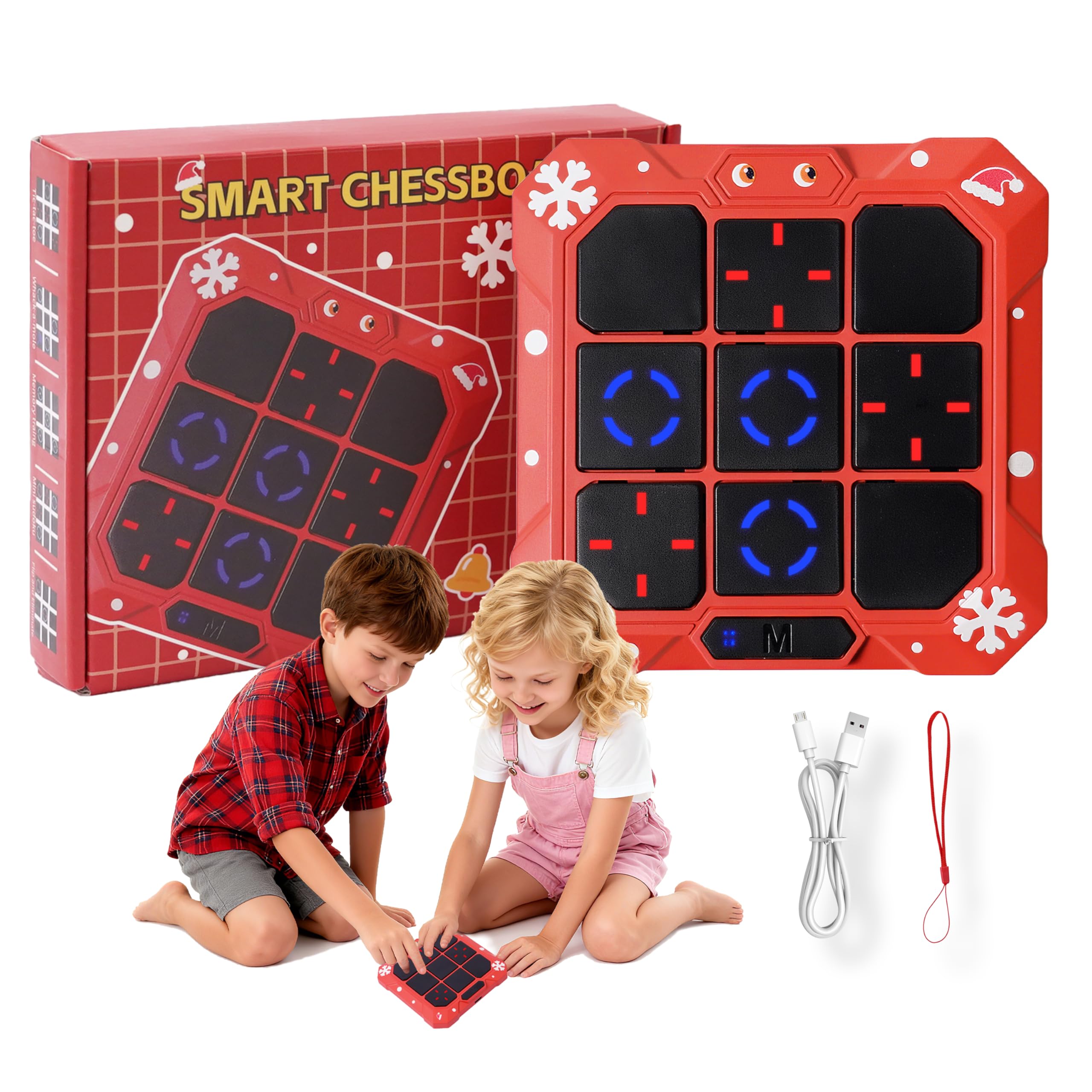 9-in-1 Electronic Tic Tac Toe Game, Handheld Electric Puzzle Game with Rechargeable Silent Mode ,Fun Travel Toy for Kids and Adults' Birthdays Gift