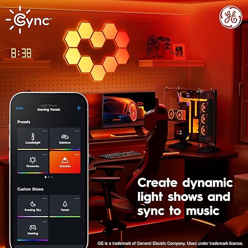 Miniatura 3 de Cync GE Dynamic Effects - Luces LED hexagonales inteligentes con WiFi que cambian de color, paneles de luz de pared para decoración de habitación,