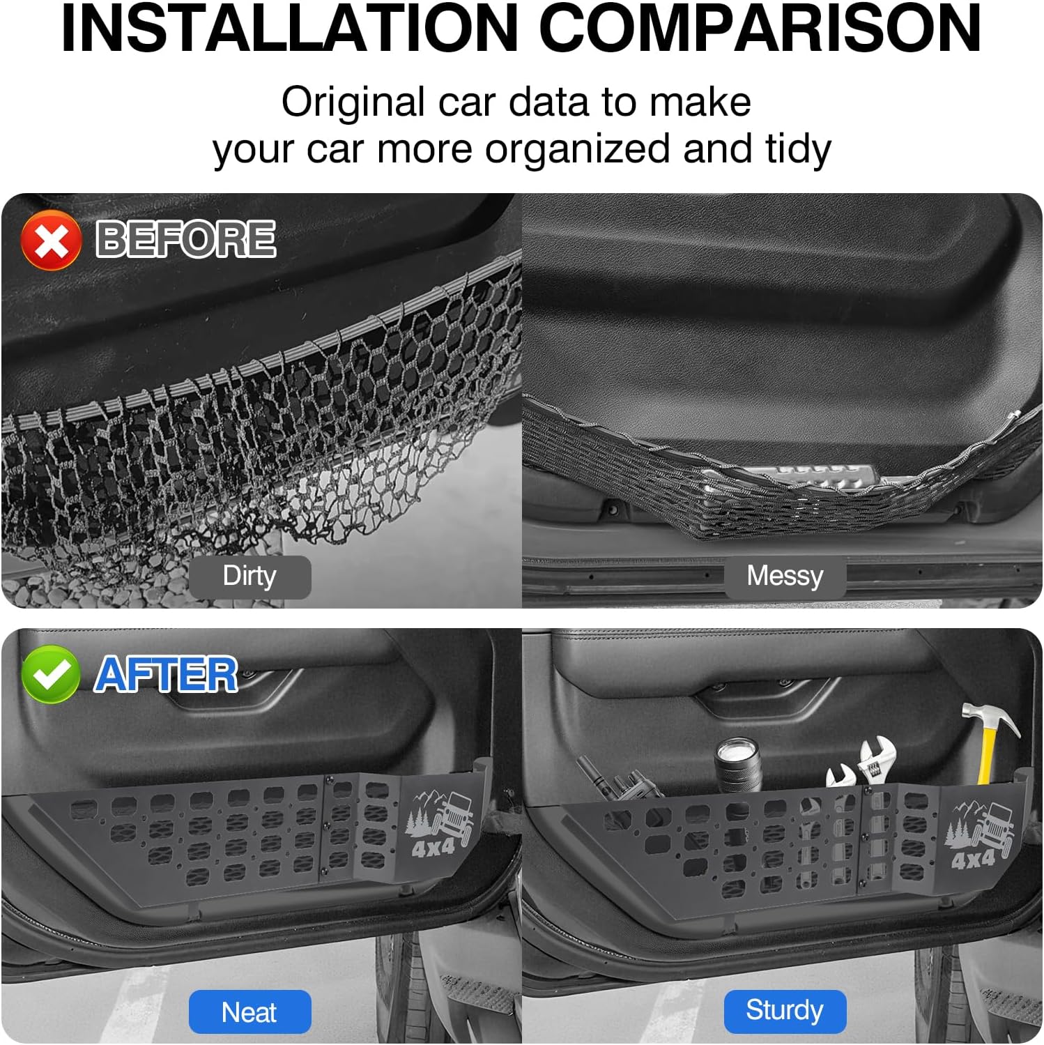 Metal Front Door Pocket Storage Box for Jeep Wrangler JL JLU 4XE & Gladiator JT 2018-2026 Door Organizer Storage Molle Panels for Wrangler Accessories 2PCS (Not for Power Seats)