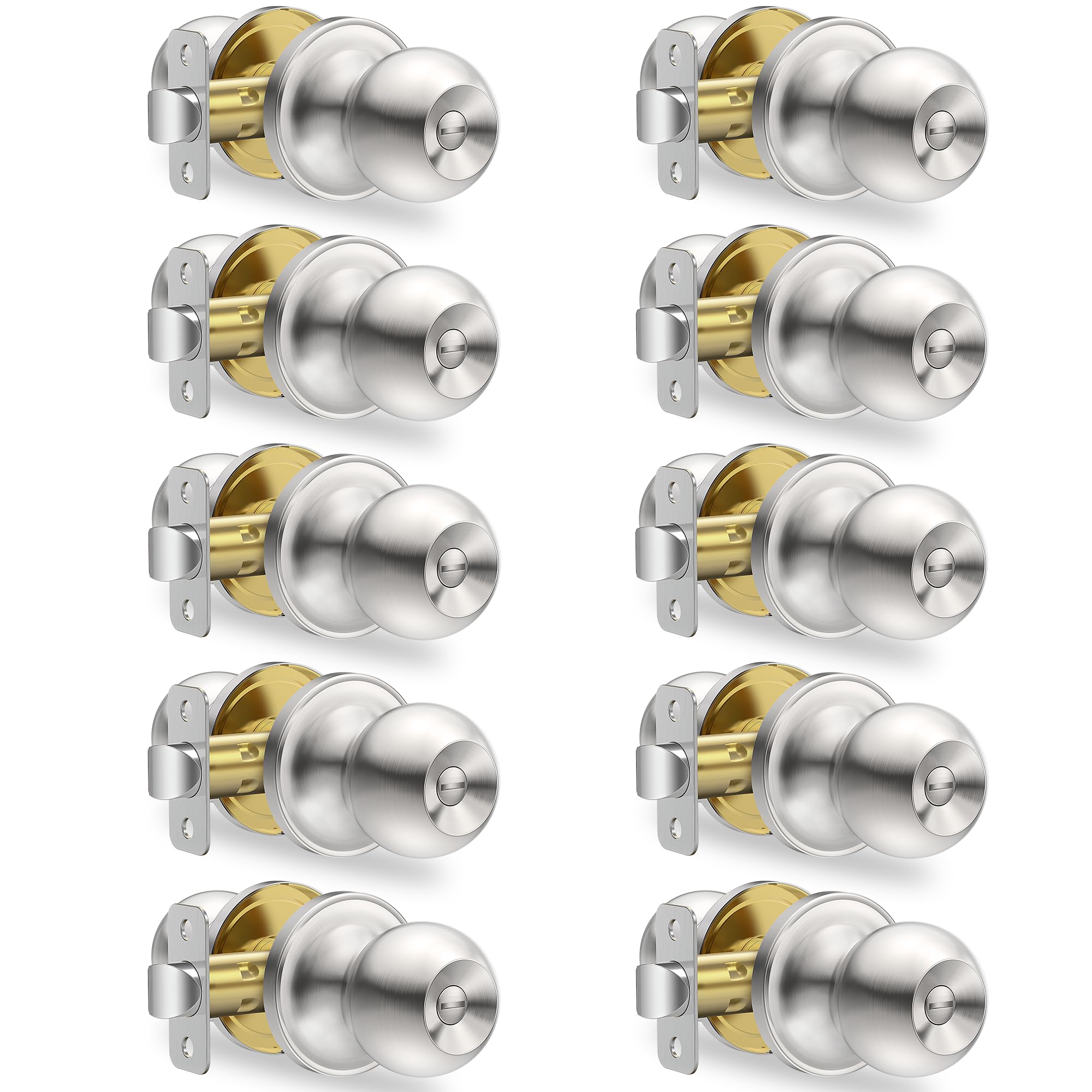 Photo 1 of ***MISSING PARTS***
Plustool 10 Pack Privacy Door Knobs Interior, Satin Nickel Doorknob with Lock -ANSI Grade-3 Certified,Keyless Door Locks for Bedroom,Bathroom, Modern Heavy Duty Handle with Round Ball, Easy to Install