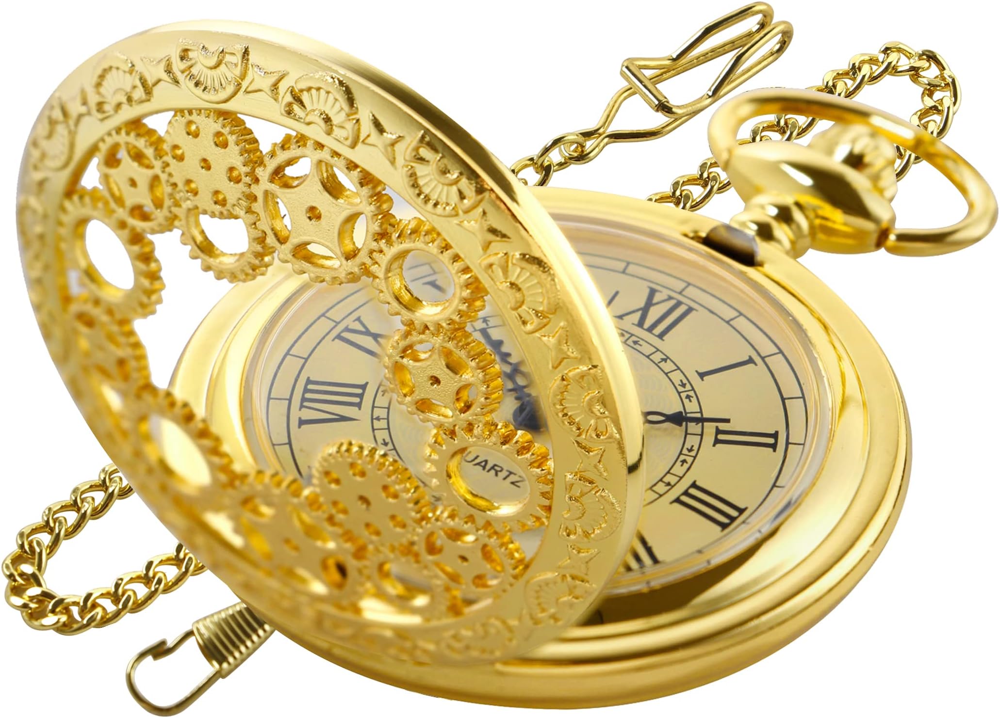SwitchMe Classic Quartz Pocket Watch for Men,Roman Numeral Dial Non-Mechanical Movement Pocket Watch with Chain