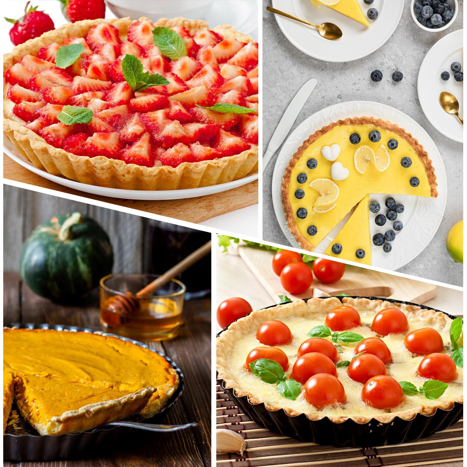 Moule à tarte à quiche rond cannelé anti-adhésif avec fond amovible pour quiches, tarte, pizza, tarte, tarte, tarte en acier au carbone