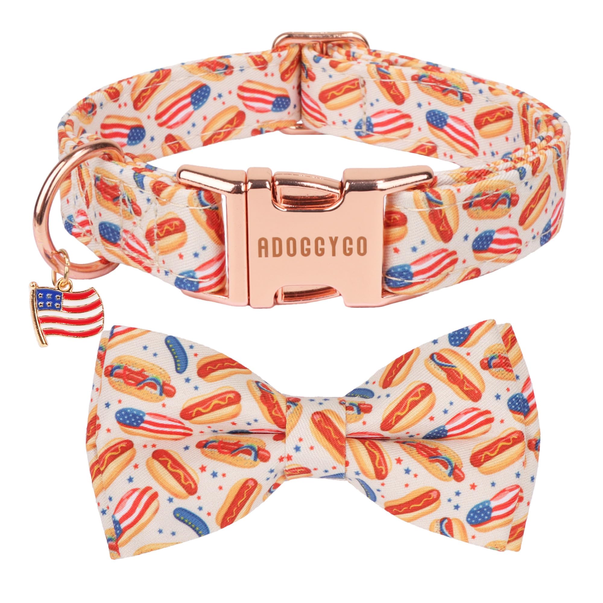 ADOGGYGO 4th of July Dog Collar with Bow Tie