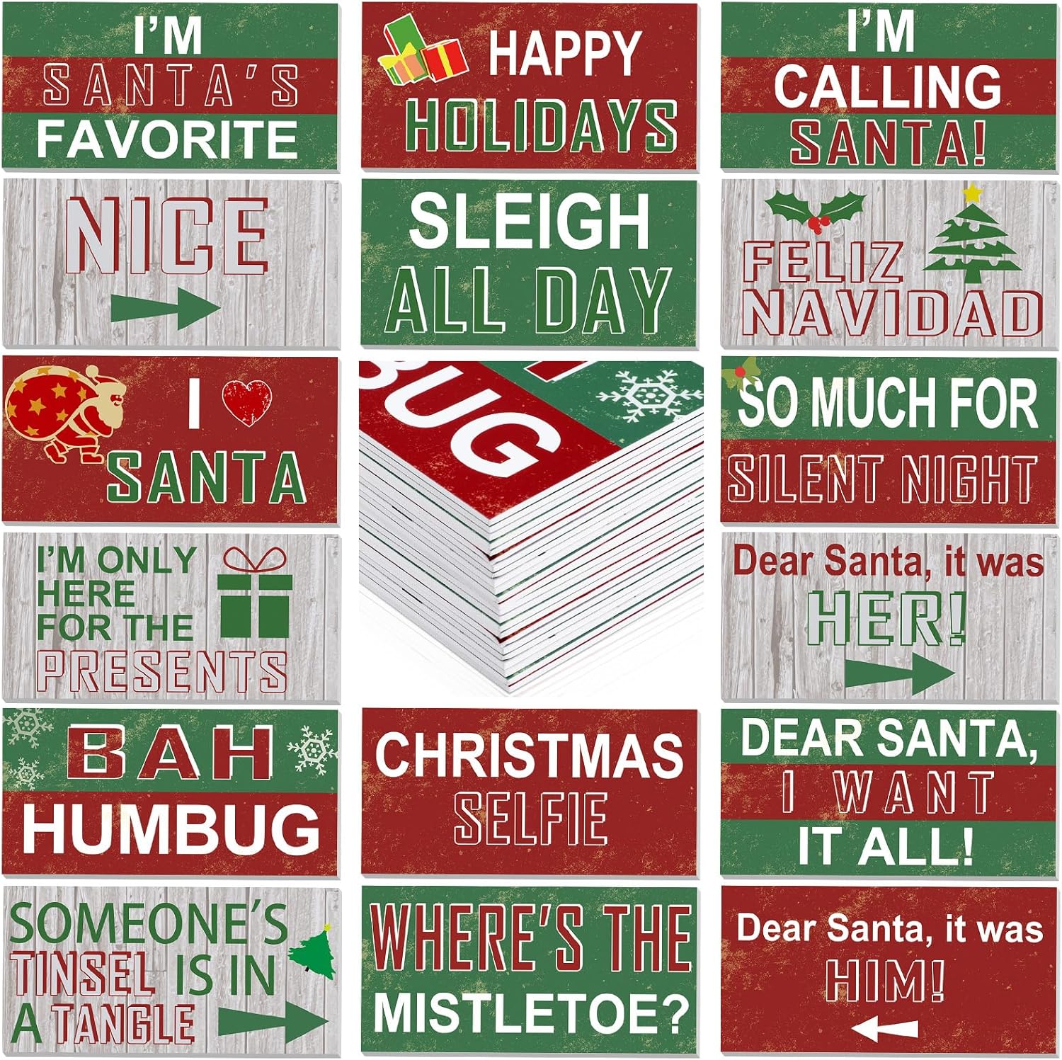 24 Designs Vintage Christmas Photo Booth Props Double Sided 11x5.5 Inch Christmas Party Decoration Vintage Xmas Props for Photoshoot Waterproof Selfie Signs PVC Printing for Holiday Party Supplies