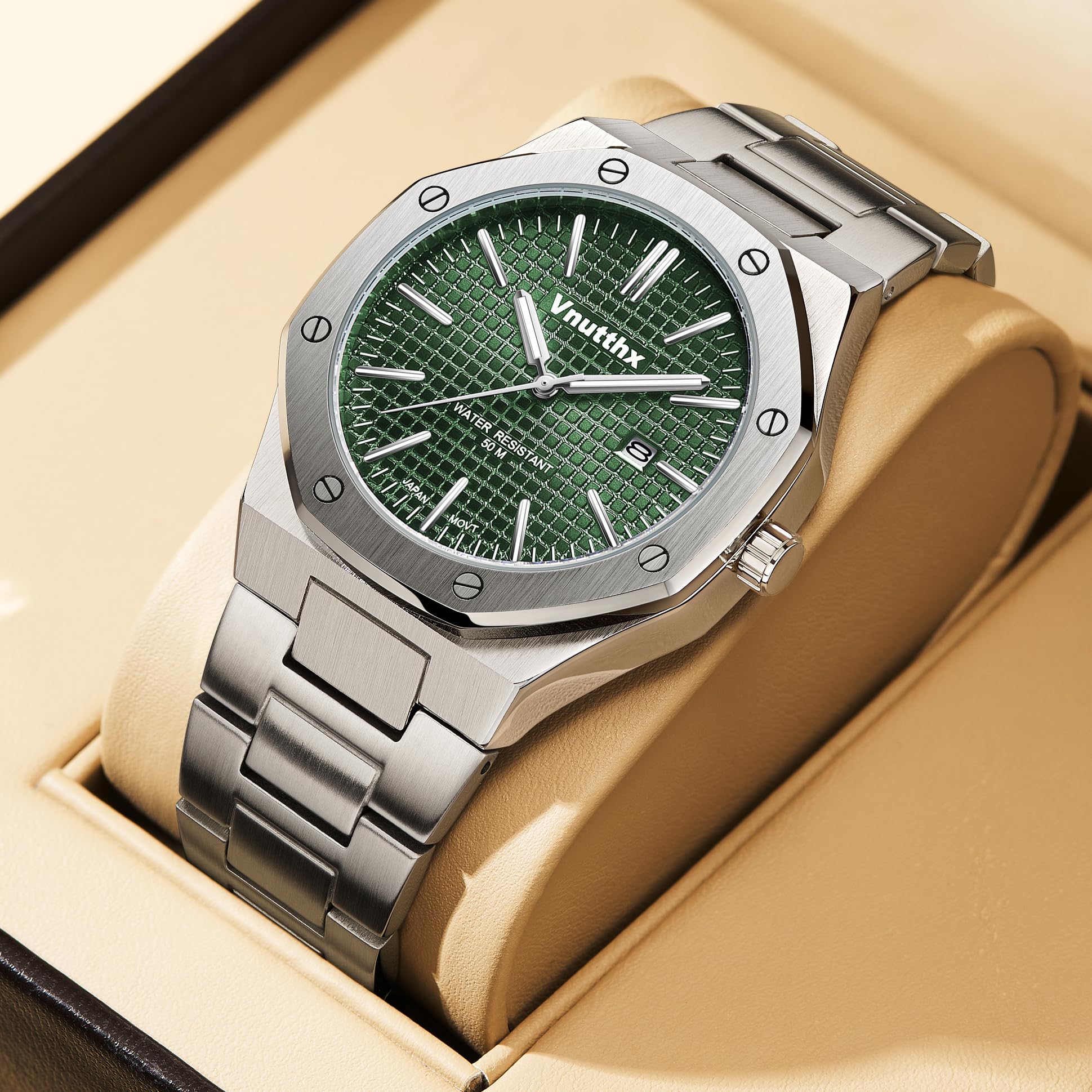 Orologio Uomo Elegante in Acciaio Inox - Orologi da Polso Impermeabile 5ATM con Movimento al Quarzo Giapponese, Quadrante Ottagonale Vintage