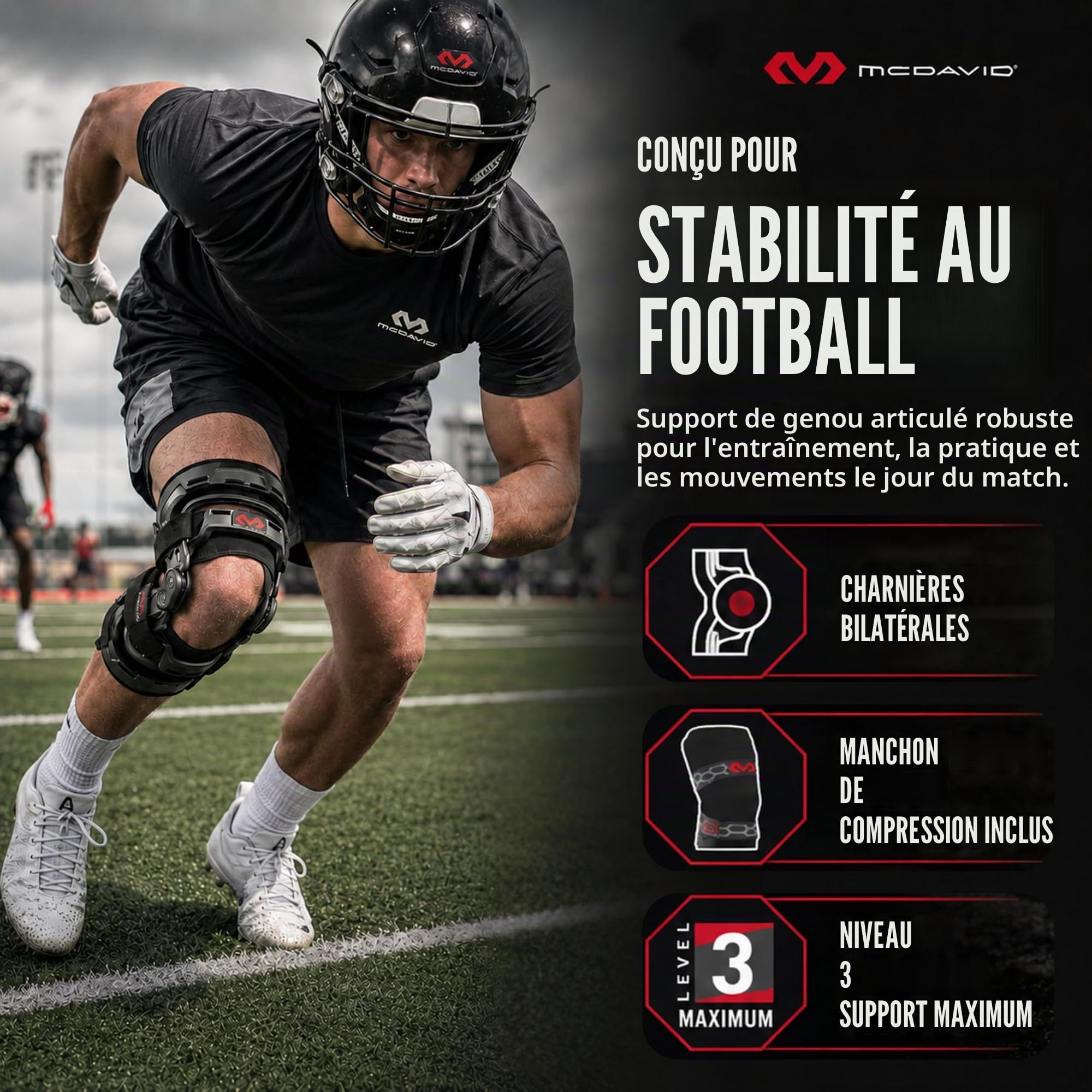 McDavid 4200 Bio-Logix Elite Genouillère articulée et Manchon - Soutien latéral pour LCA, MCL, PCL, ménisque, Ligament, hyperextension, soulagement de la Douleur, récupération - Genouillère Unisexe