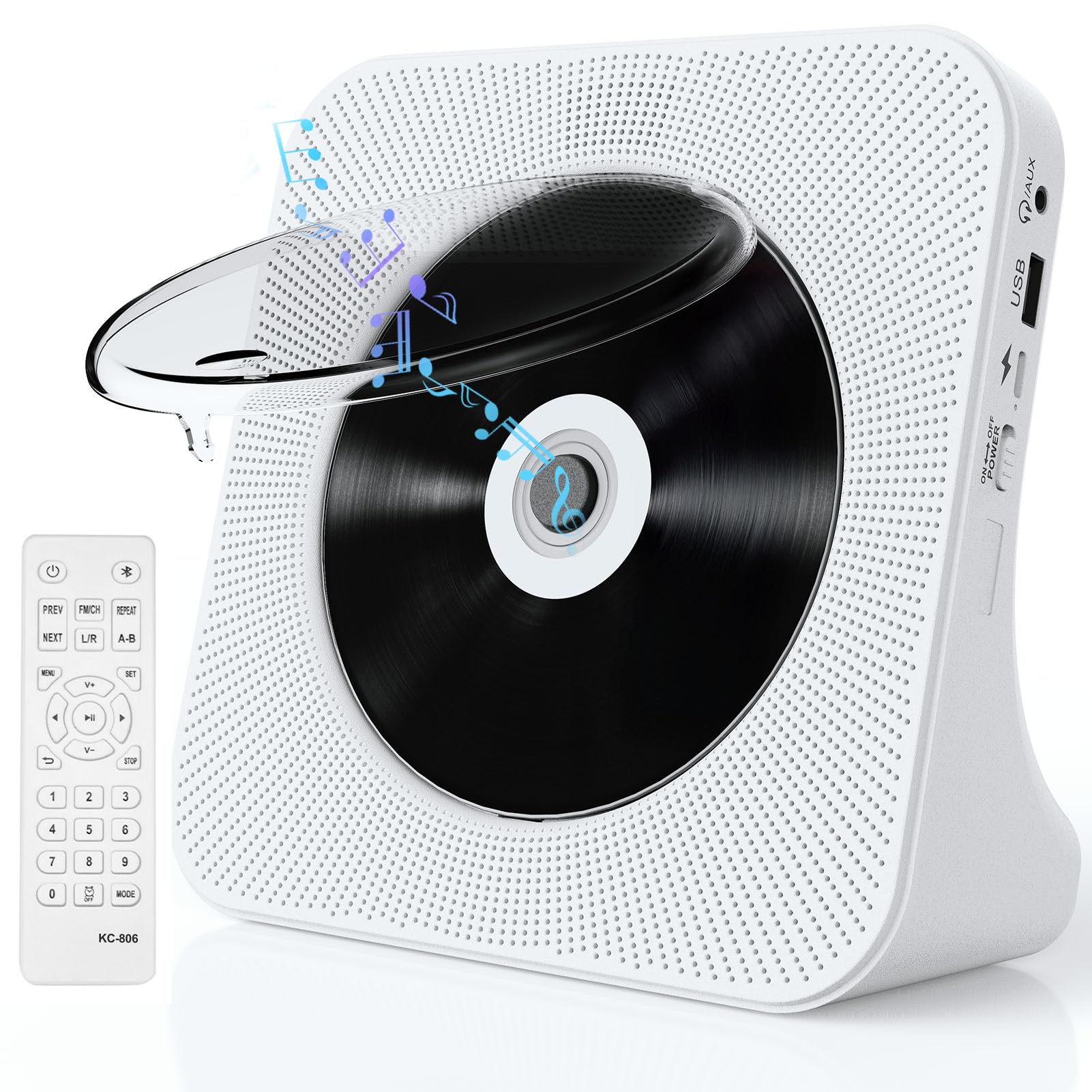 Blutooth - Lettore CD portatile con altoparlanti, lettore CD desktop per la casa con copertura antipolvere, radio FM, protezione anti-salto, lettore musicale Home Audio Boombox con display LCD