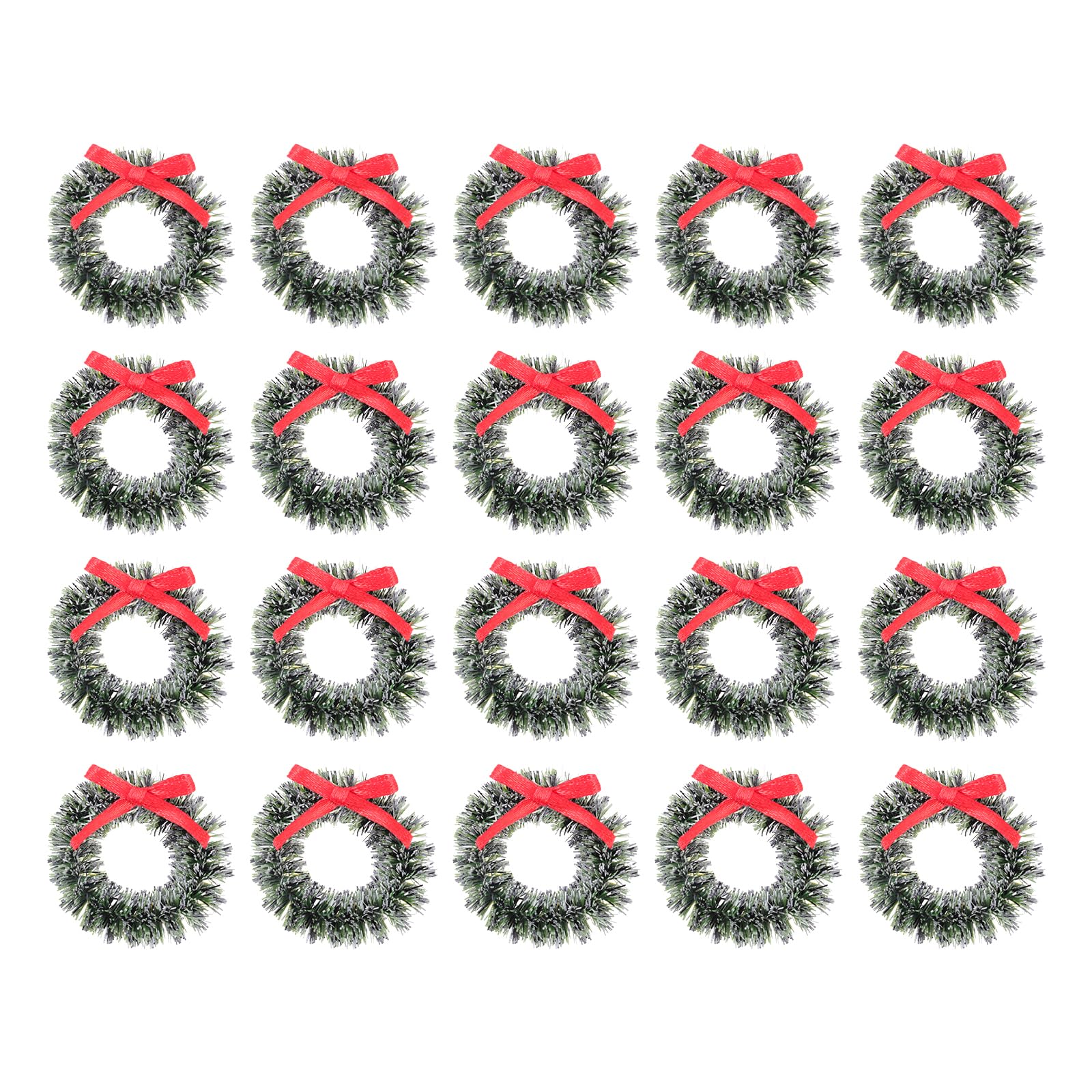 FOMIYES 20Pcs Mini Christmas Wreaths Small Green Wreath with Red Bows Hanging Wreath Ornaments for Christmas Tree Wedding Fireplace Mantle Front Door Centerpiece Decor