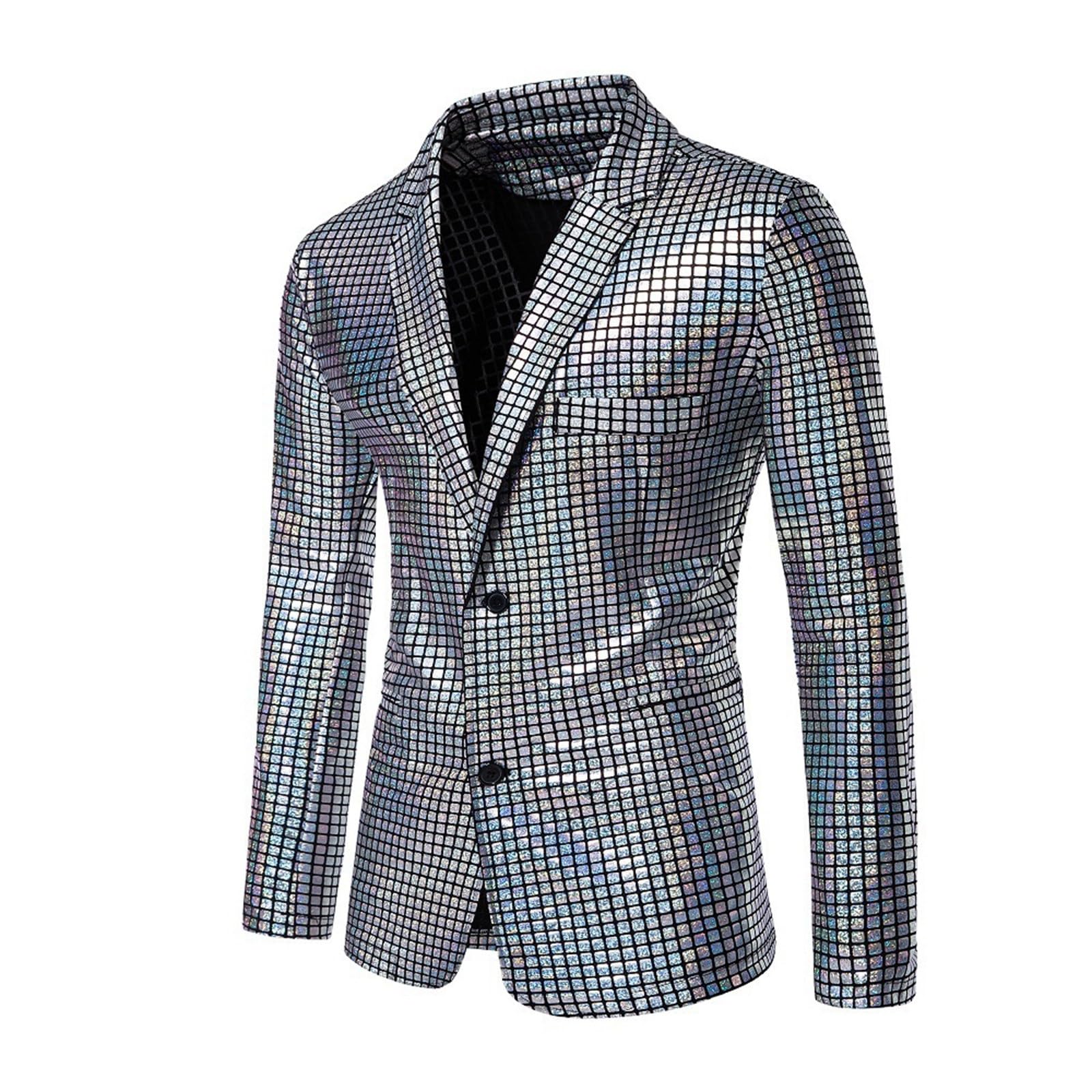 Anzug Herren 2 Teilig Disco Sets Glitzer Jacke und Hose Metallic Glänzende Pailletten Anzüge für Discokugel Party Karneval Kustüm Hochzeit 70er 80er Jahre Outfit Mottoparty Elegant Herrenanzüge