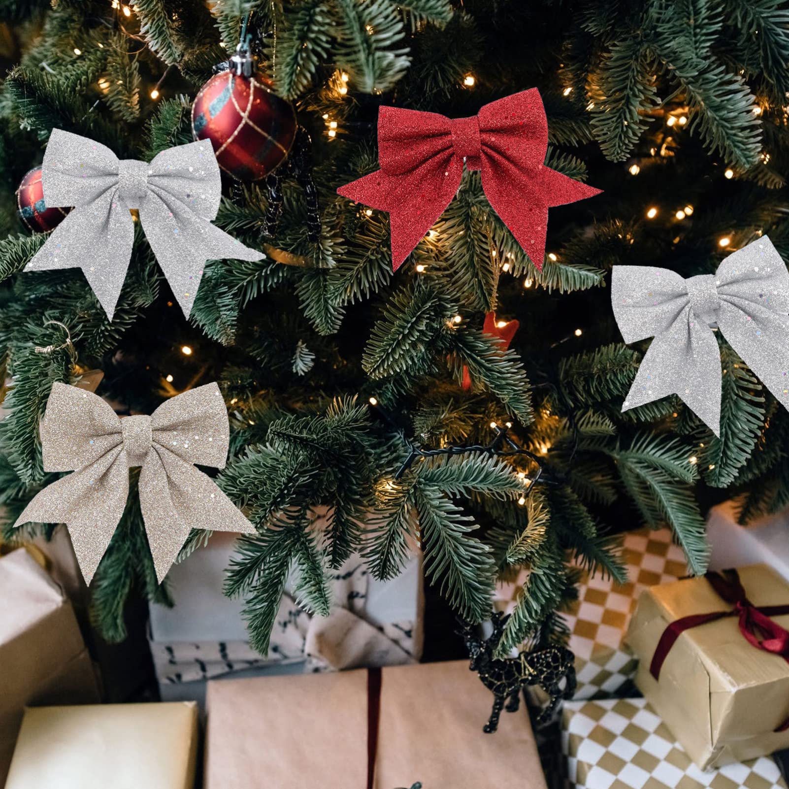 MAGICLULU 4 Set Tirare Fiocco Nastri Fiocco Decorazioni Albero Natale Nastri Fiocco Decorazioni Natalizie Fiocco Fiocco Fiocchi Decorativi Natalizi Regali Natalizi 6 Pezzi * 4
