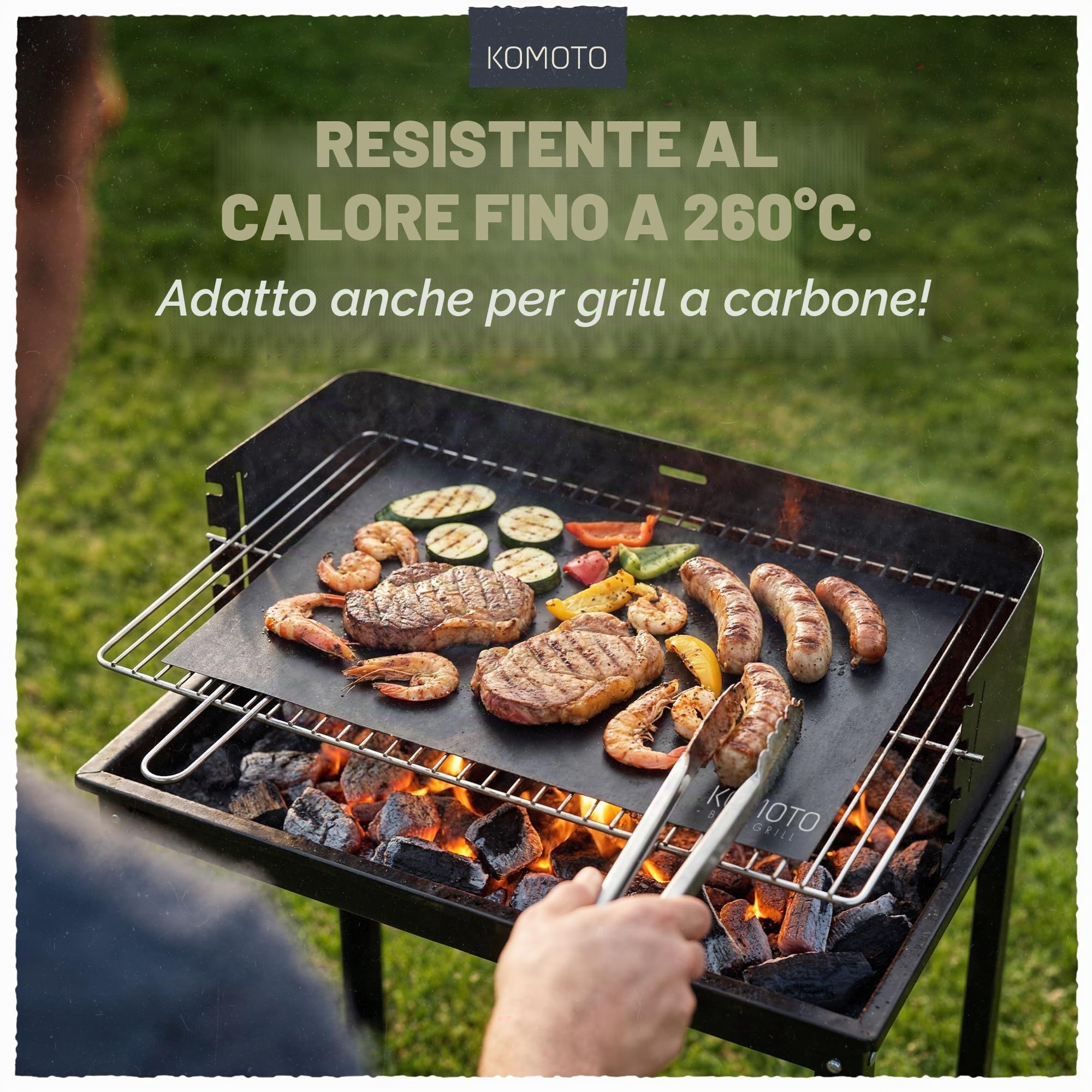 Premium Tappetino per Griglia Barbecue Set di 3 I Extra grande 50 x 40 cm forte griglia a gas & carbonella con rivestimento antiaderente Originale Komoto BBQ Grill