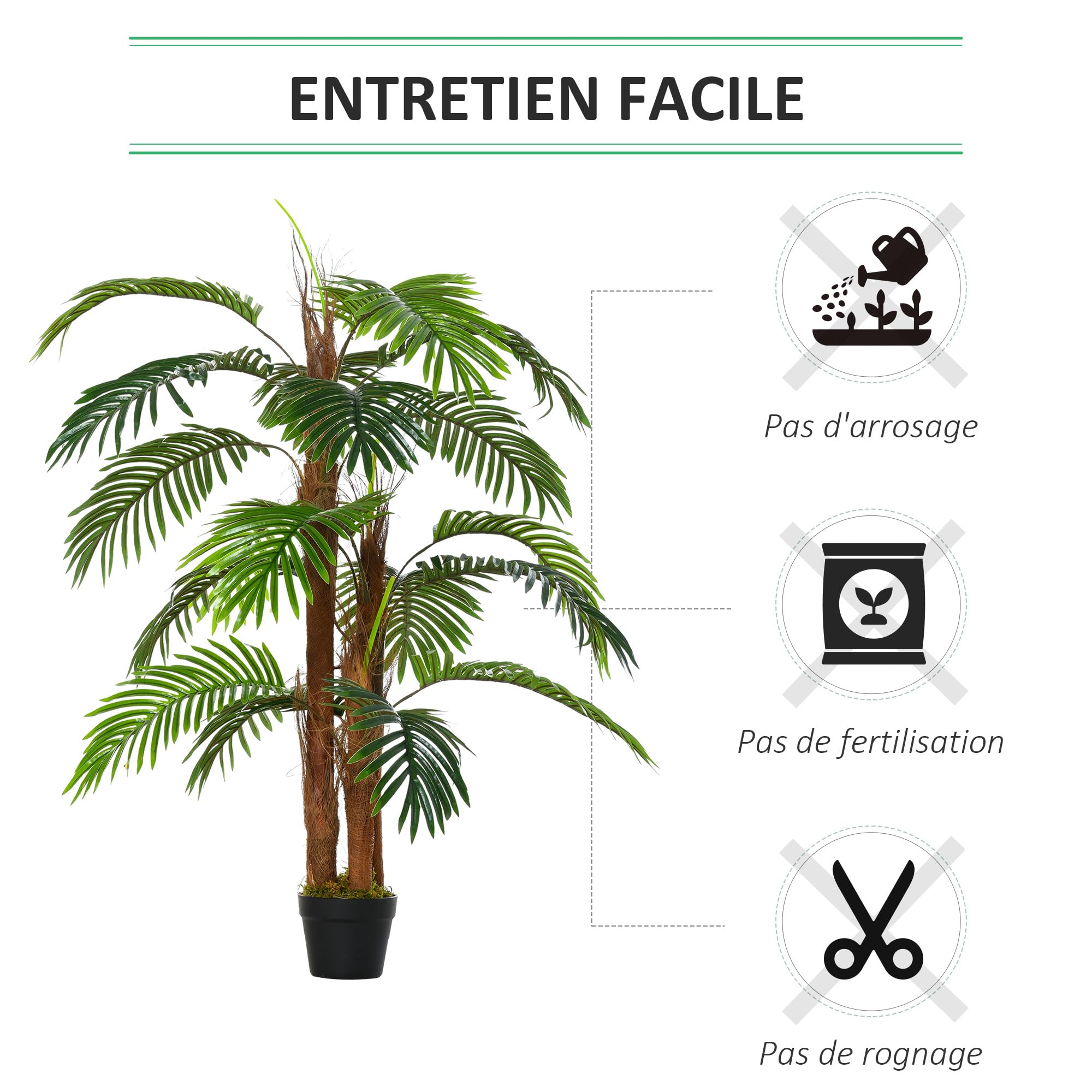 Outsunny Palmier Artificiel Hauteur 1,2 m Arbre Artificiel Tronc Branches Lichen Feuilles Grand réalisme Pot Inclus