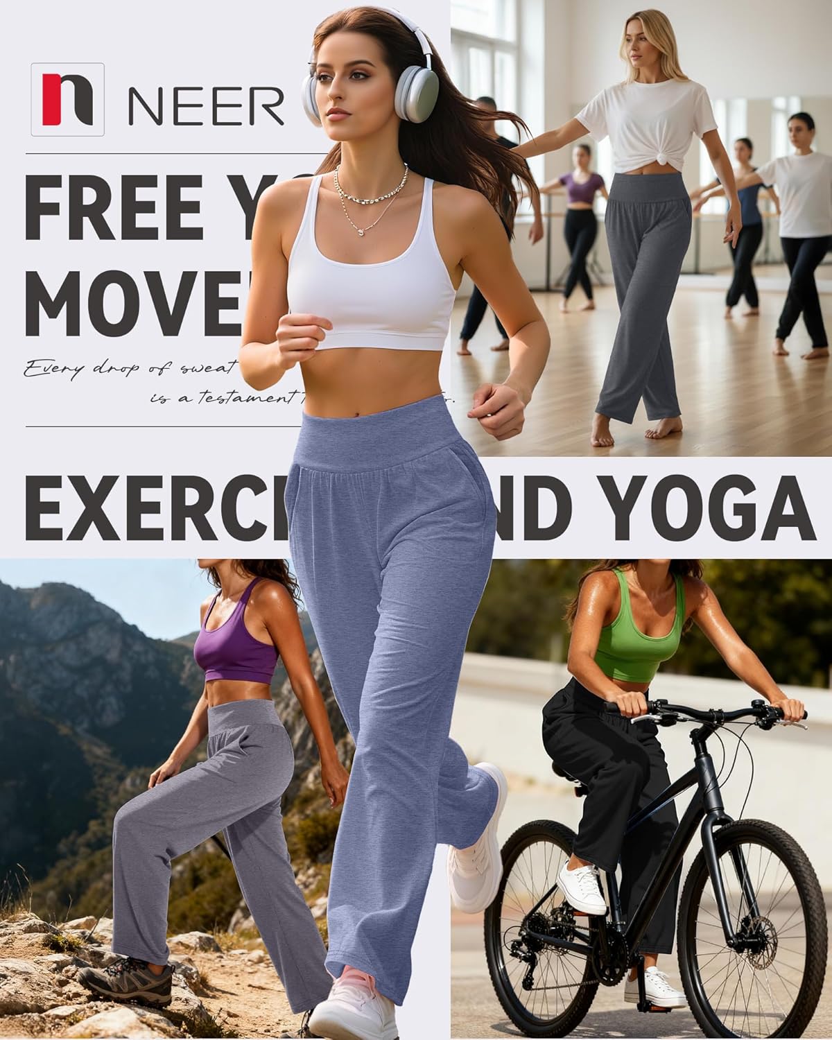 Neer 4 Pack Women's Wide Leg Yoga Pants High Waist Casual Sweatpants Loose Cozy Lounge Pajama Flowy Pants with Pockets - Image 4