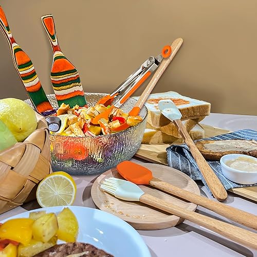 Miniatura 5 de Spurtles - Herramientas de cocina, juego de utensilios de cocina de silicona, juego de utensilios de cocina de madera de Pakkawood, juego de