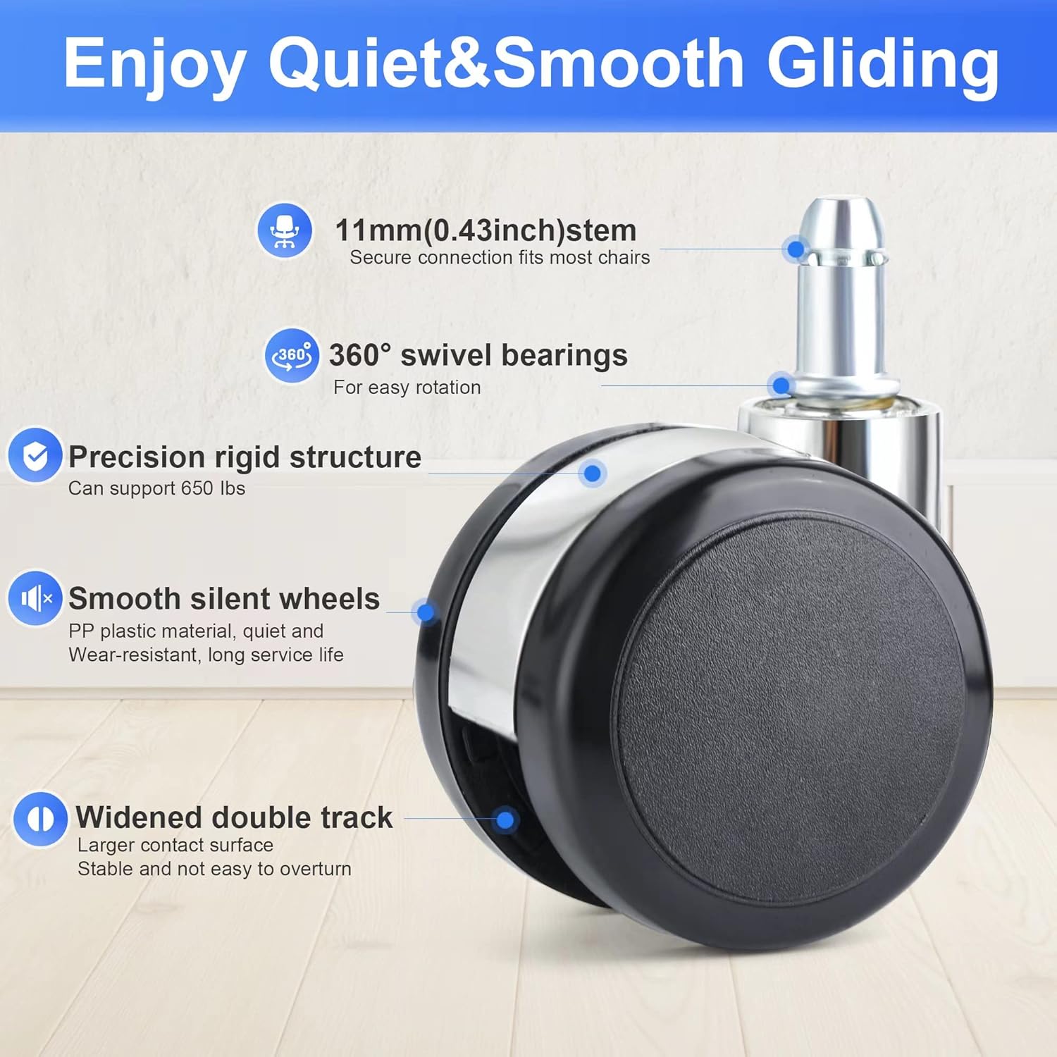 Set of 5 silent office chair casters replacement casters, rolling chair