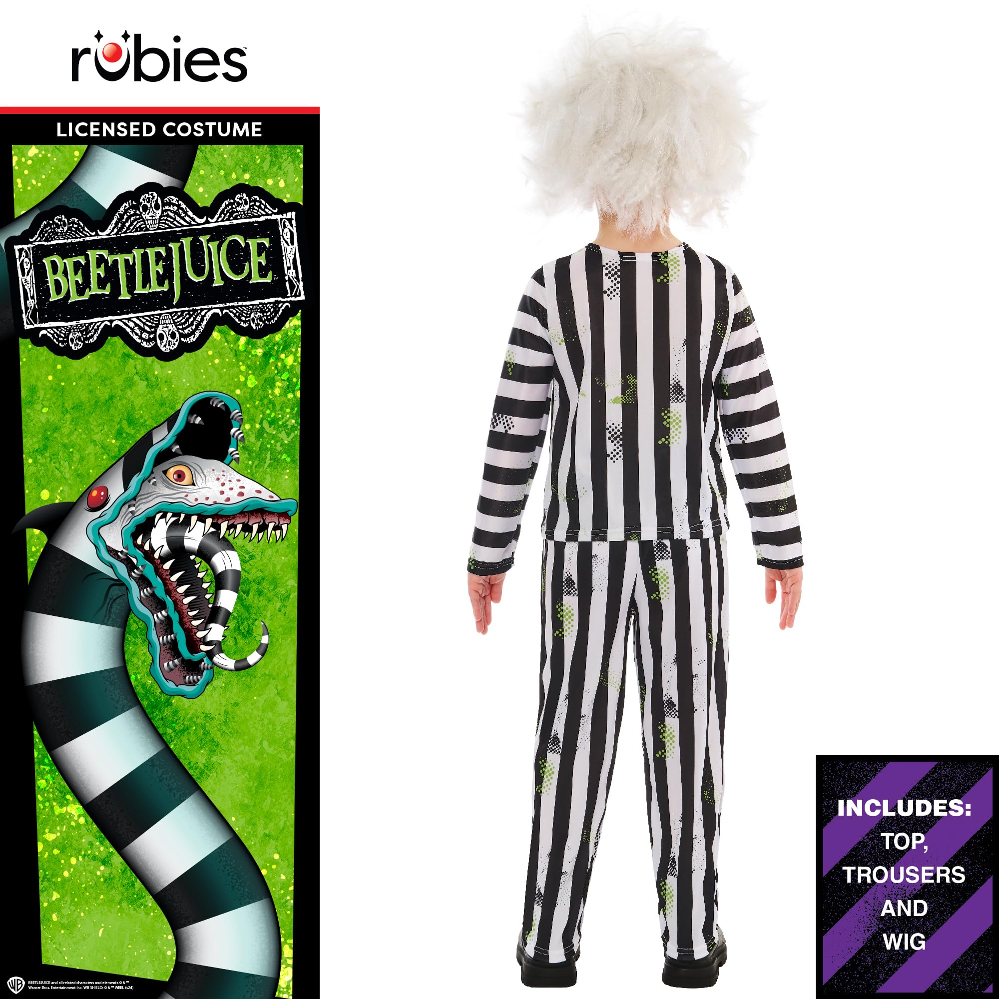 Rubies 1000709S000 Kids Beetlejuice Costume and Wig Fancy Dress, Multicoloured, 7-8 Halloween, Sizes 7-8 - Image 2