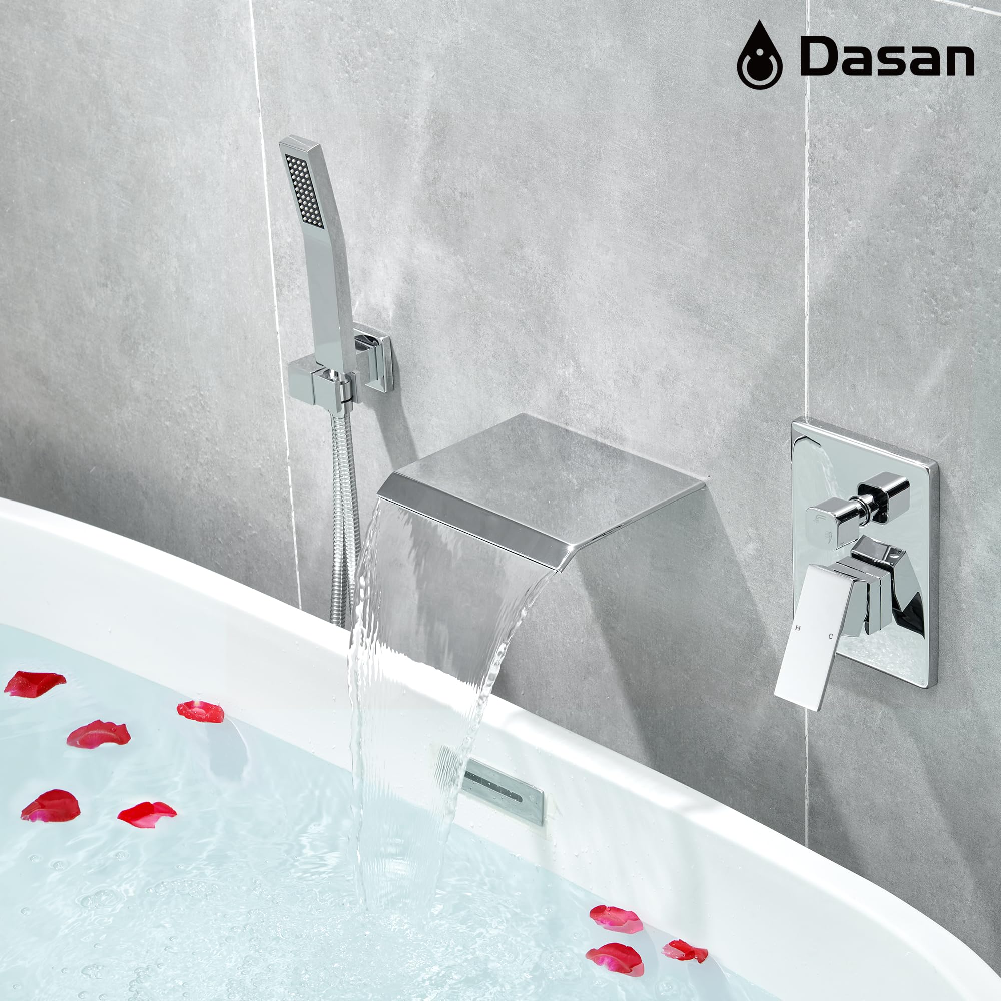 Modern Wall Mount Tub Faucet with Handheld Shower -4