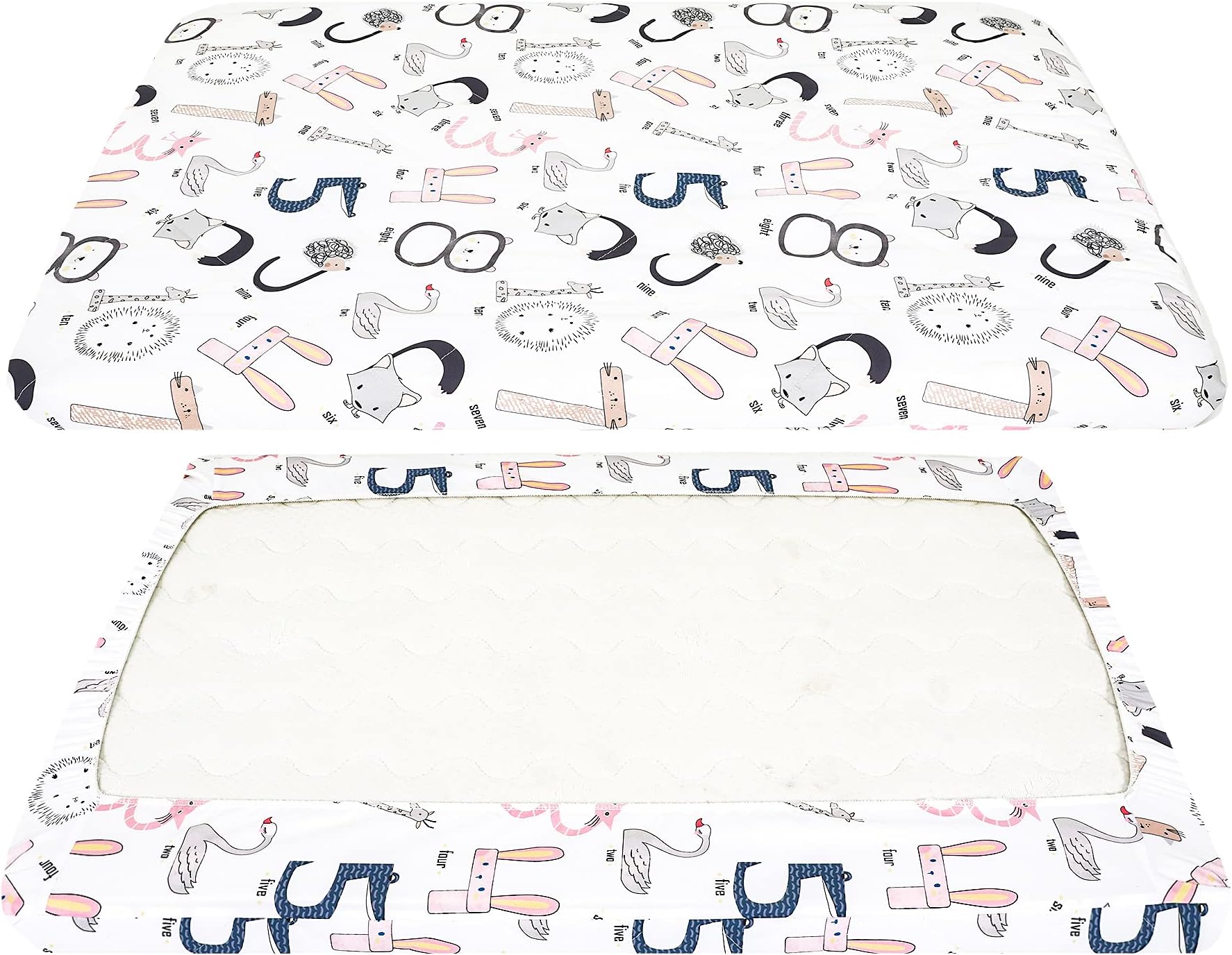 TILLYOU Cloudy Soft Pack and Play Sheet Quilted, Breathable Thick Play Yard Playpen Sheets, 39"x27"x5" Fit Mini/Portable Crib Mattress Pad Pack N Play Mattress Pad, Numbers