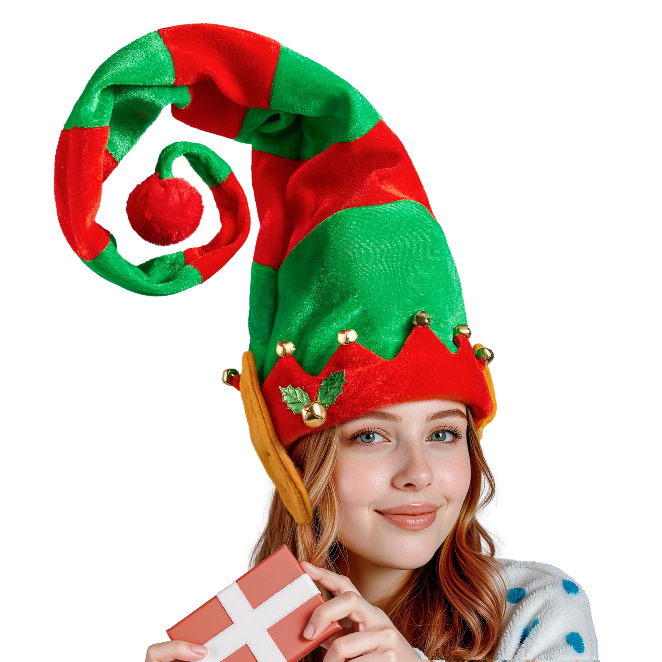 BELLE VOUS Weihnachts-Elfen-Mützen (3er Pack) – Grüner Filz Mit Glöckchen & Zickzack-Krempe Für Partys
