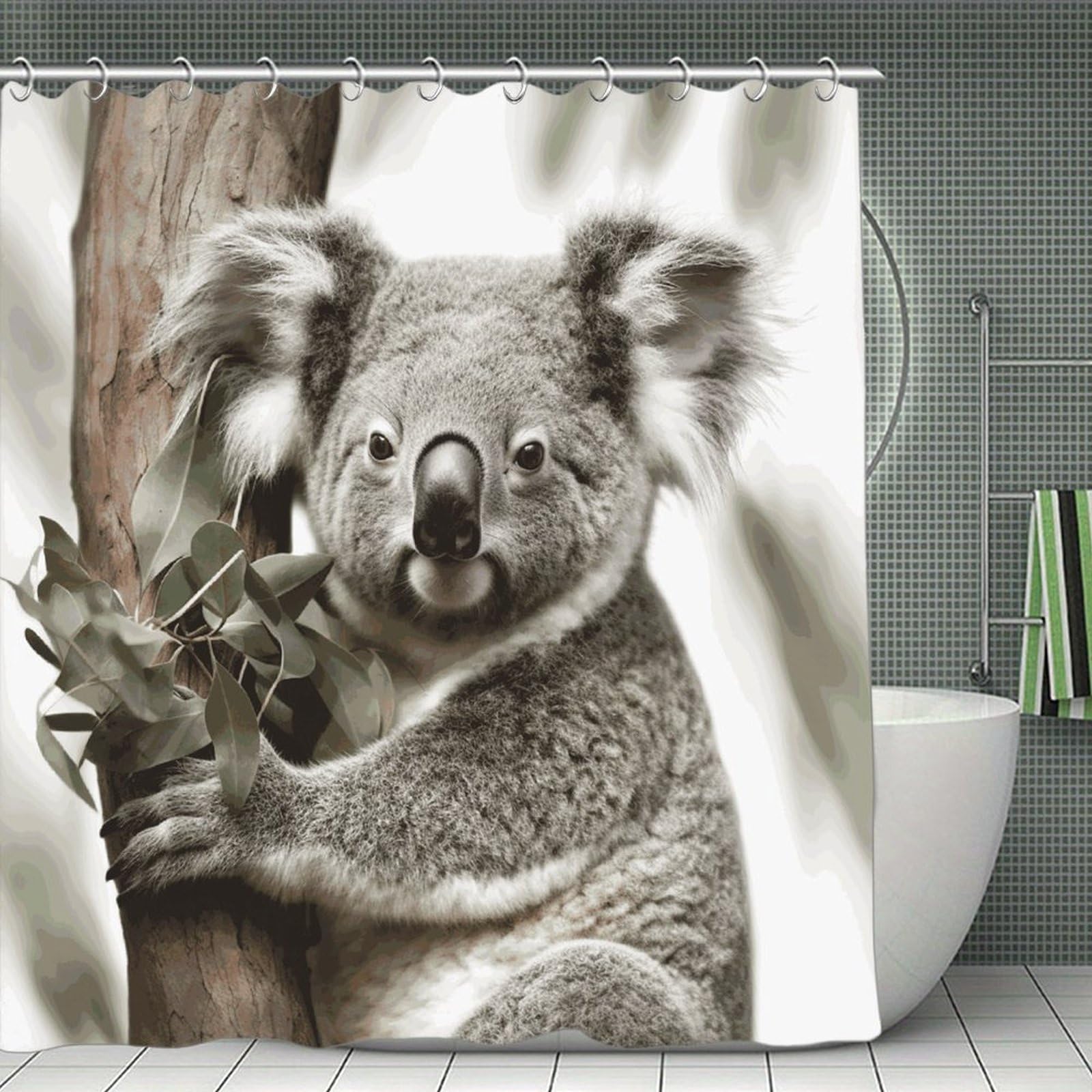 VstaDank Koala Shower Curtain Light-Weight Blackout Bathroom Curtain Washable Shower Liner 71x71 Inch Bath Curtain with Metal Holes Bathtub Bath Room