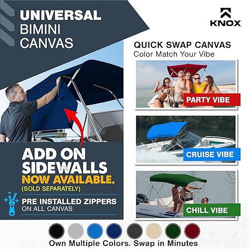 Miniatura 4 de Lona universal de repuesto Bimini de 3 arcos, lona superior Bimini solo con funda de almacenamiento con cremallera, grado marino 900D, impermeable,