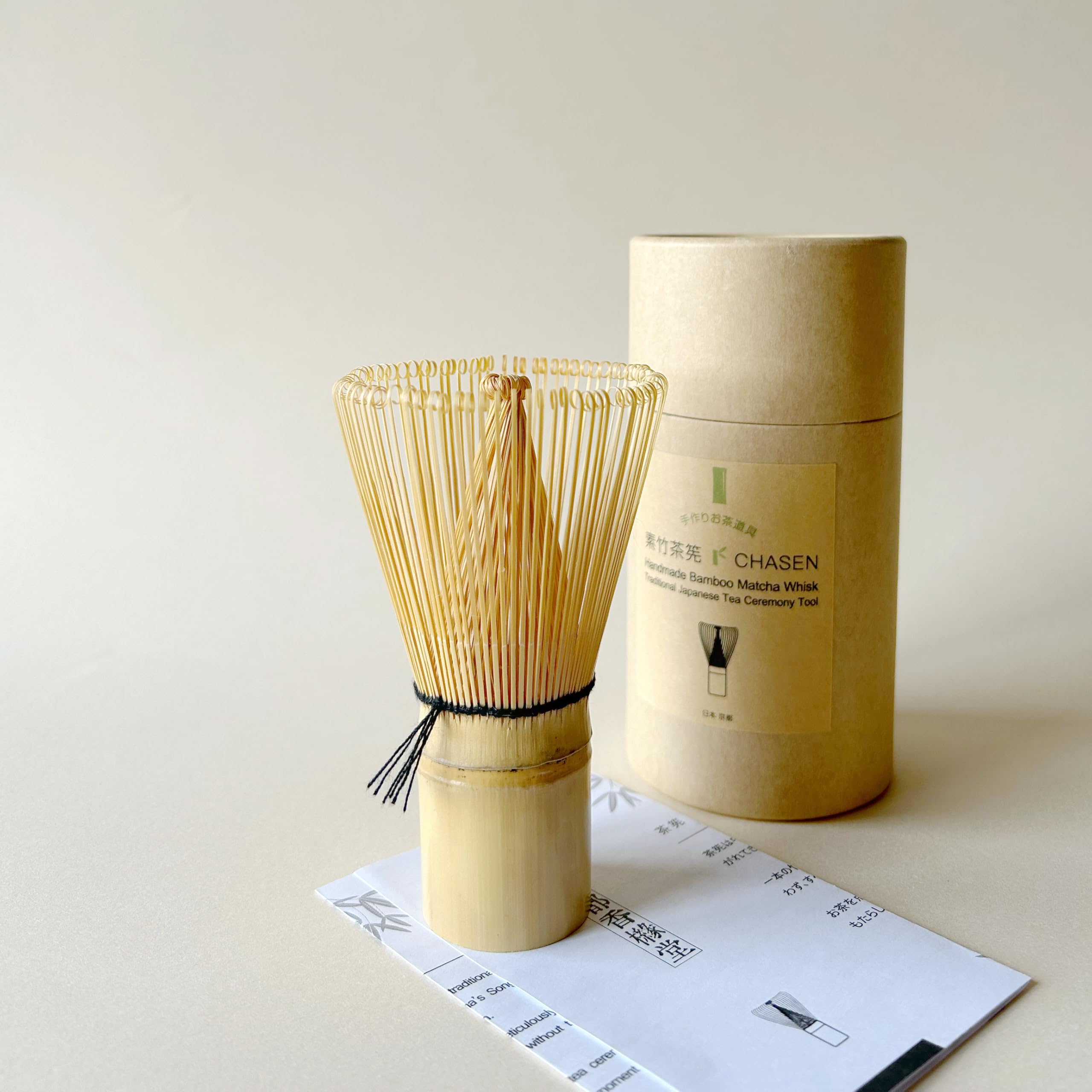 Matcha, Chasen 100 Bottles, Made in Japan, Plain Bamboo Tea Ceremony, Whisks Matcha Beautifully, For Beginners, Compatible with Light and Dark Tea, For Tea Ceremonies, Protective Tube Included, Tri-li