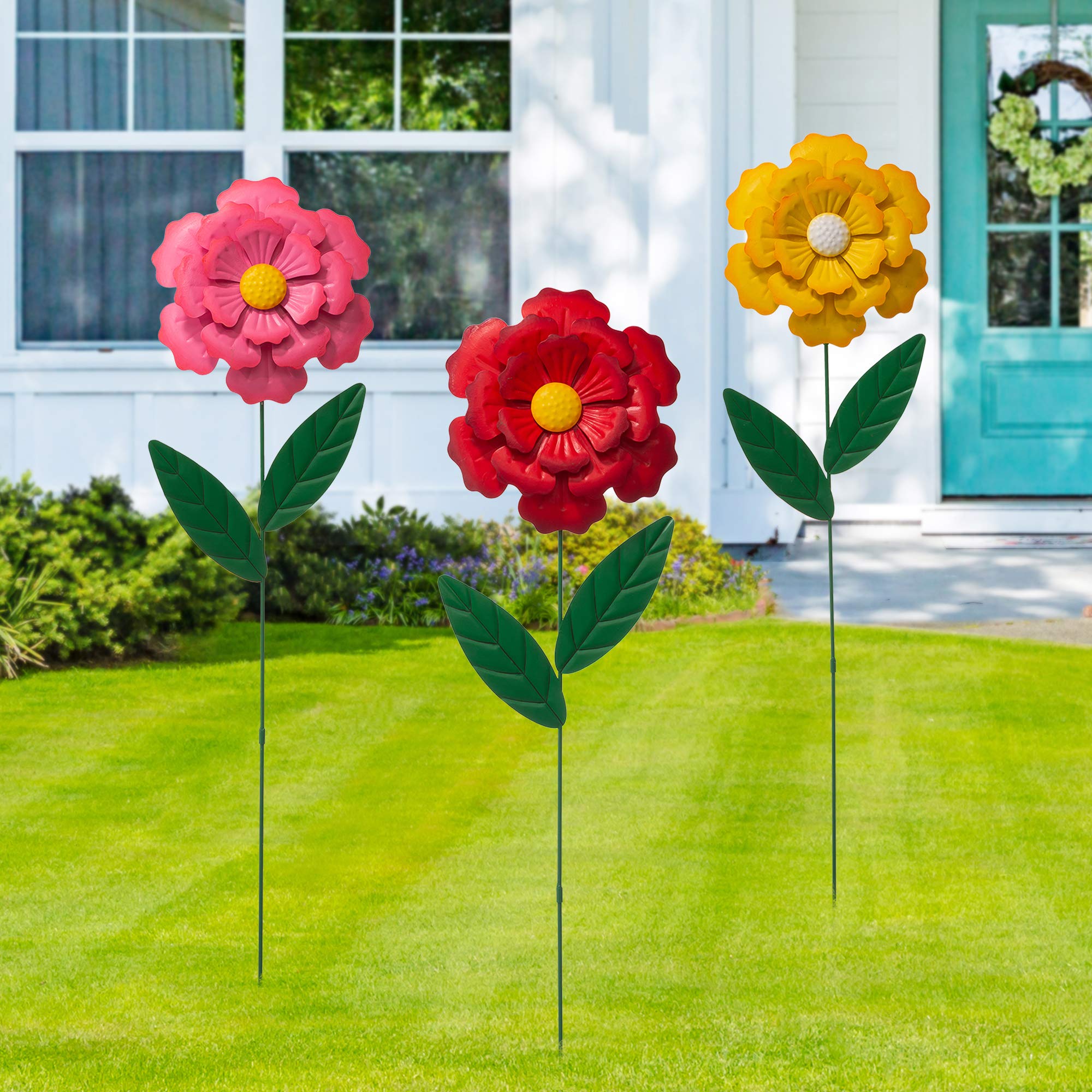 Amazon.com: Glitzhome 3 Set Metal Flower Yard Stake, 39.5