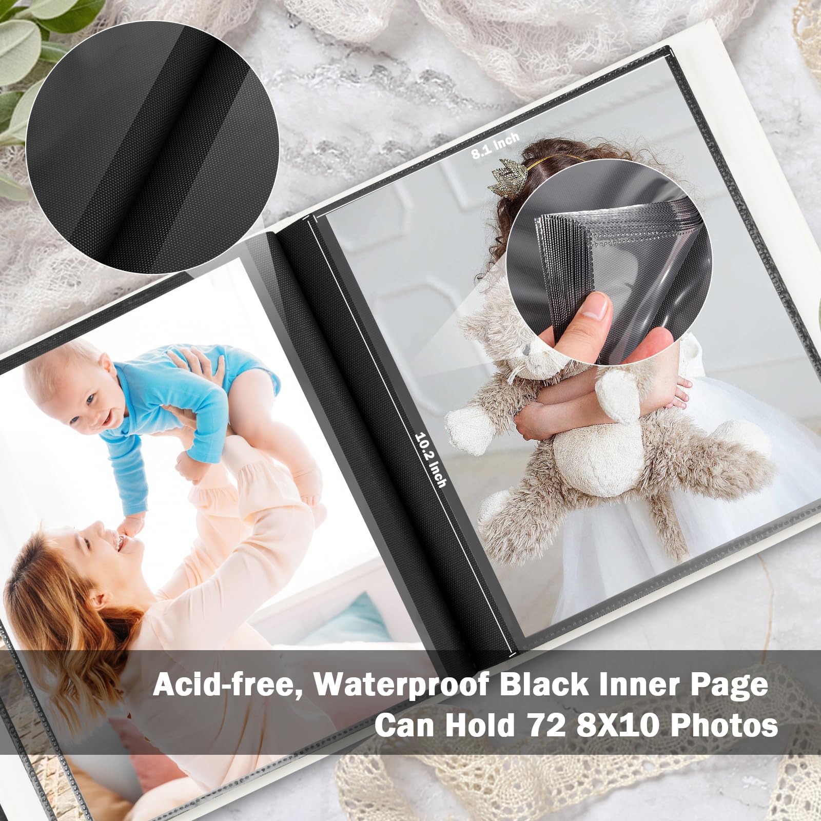 Album fotografico 25 x 20 cm, contiene 72 foto, album fotografico con copertina in pelle, 20 x 25 cm, con finestra frontale, senza acidi, pagina interna nera, 25 x 20 cm, album fotografico per