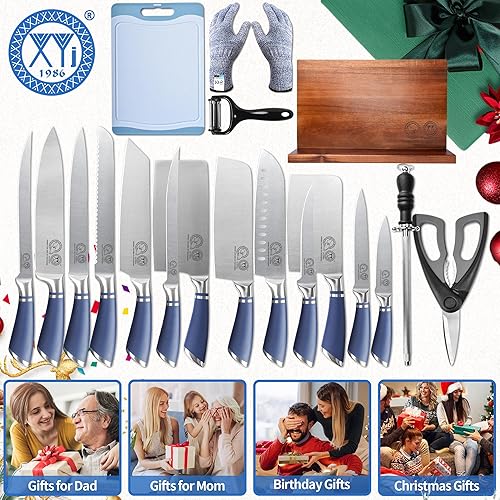 Miniatura 8 de XYJ Cuchillos, juegos de cuchillos profesionales para maestros chefs, juego de cuchillos de chef de acero inoxidable de 13 piezas con bloque