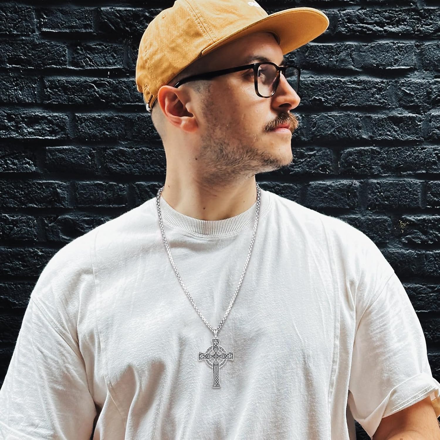 Eusense Celtic Cross Necklace Stethoscope Nurse/Doctors Necklace for Men Women Irish Sterling Silver 925 Celtic Kont Cross Pendant Jewelry Womens Mens Big Large Male Female Cross Necklaces - Image 5