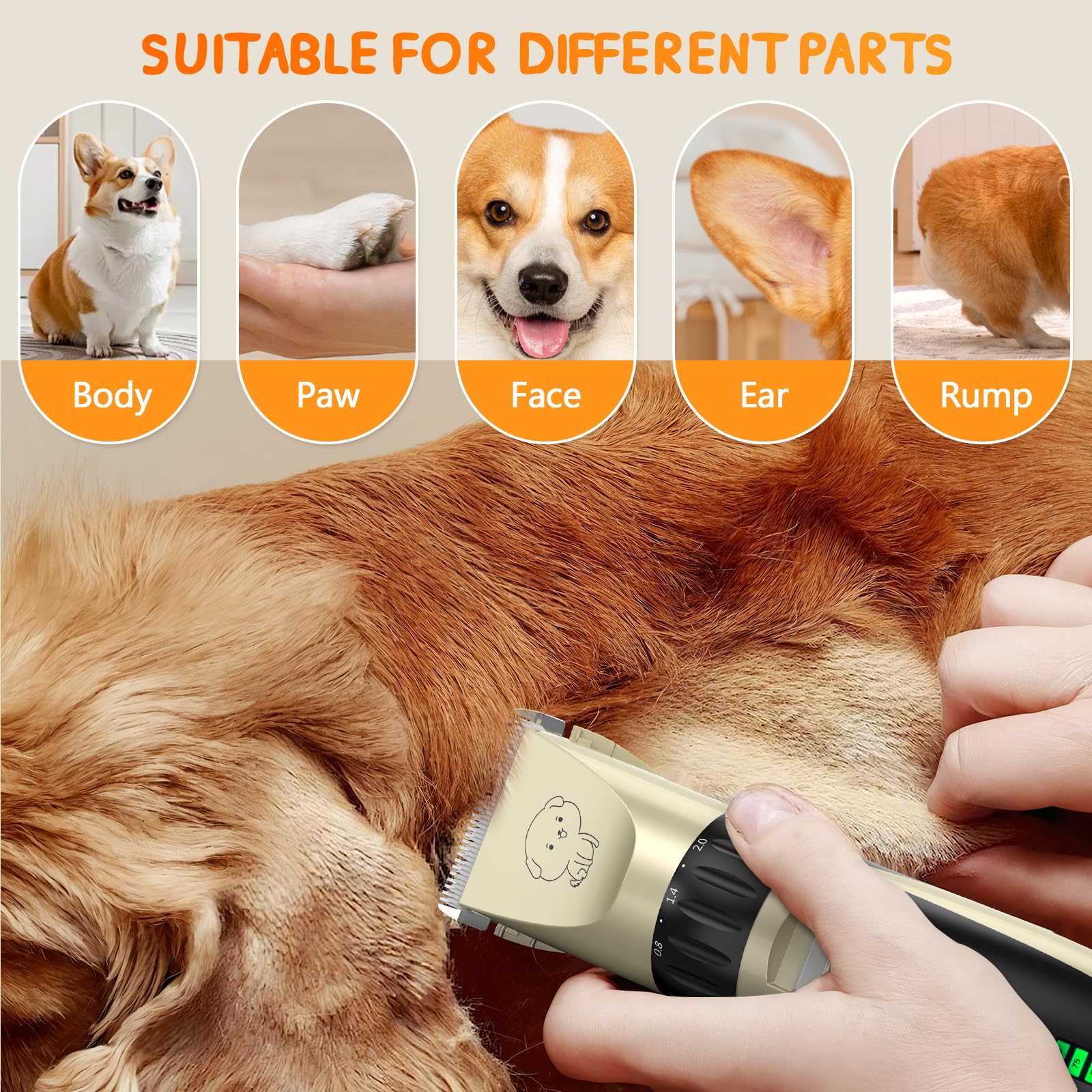 YAZEKY Maquina Cortar Pelo Perros, Bajo Nivel de Ruido Cortapelos Profesional para Perros, Cortapelos para Mascotas Impermeable Todo el Cuerpo Lavable Inalámbrico Recargable