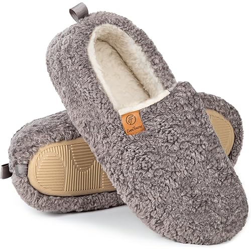 EverFoams Women’s Soft Curly Full Slippers Memory Foam Lightweight House Shoes Cozy Loafer with Polar Fleece Lining