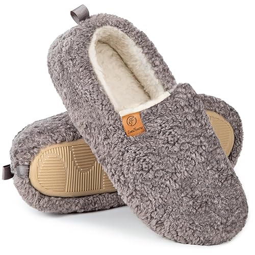 EverFoams Women’s Soft Curly Full Slippers Memory Foam Lightweight House Shoes Cozy Loafer with Polar Fleece Lining - 11-12 - Grey