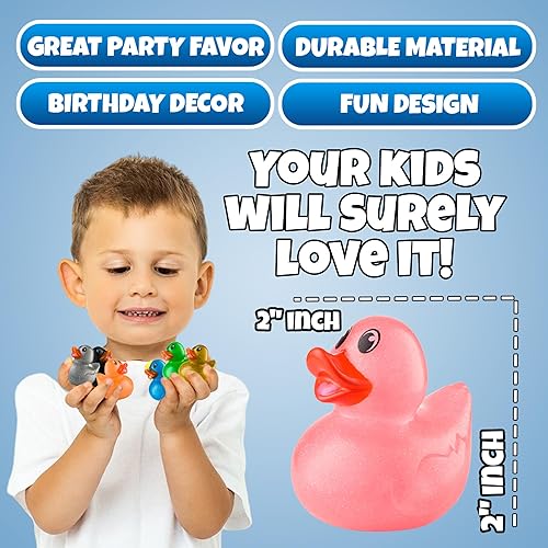 Miniatura 3 de Patos de goma con purpurina a granel (paquete de 50) surtidos de 2 pulgadas para patos de goma para baby shower, juguete de baÃ±o de goma, recuerdos