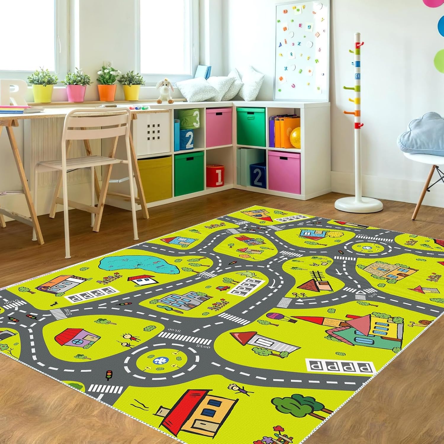 Kids Car Play Mat & Rug – Road & Race Track Design for Toy Cars, Playroom Decor, Machine Washable
