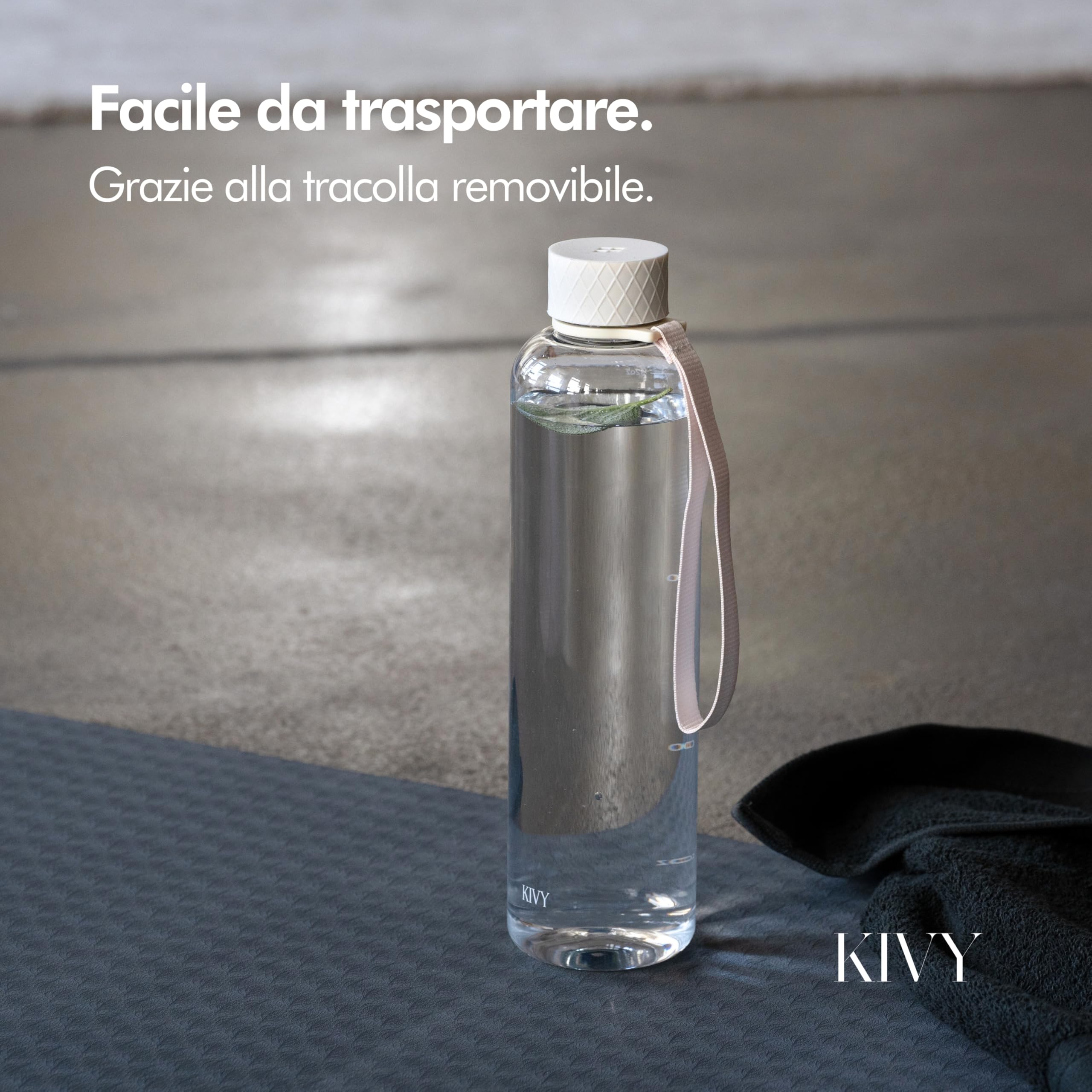 KIVY Borraccia 1 litro - Antigoccia e Antiurto – Perfetta per Sport, Scuola e Ufficio - Borraccia Palestra - Bottiglia 1 Litro - Bottiglia Acqua - Plastica Borracce Sportiva 1l - Senza BPA - Crema