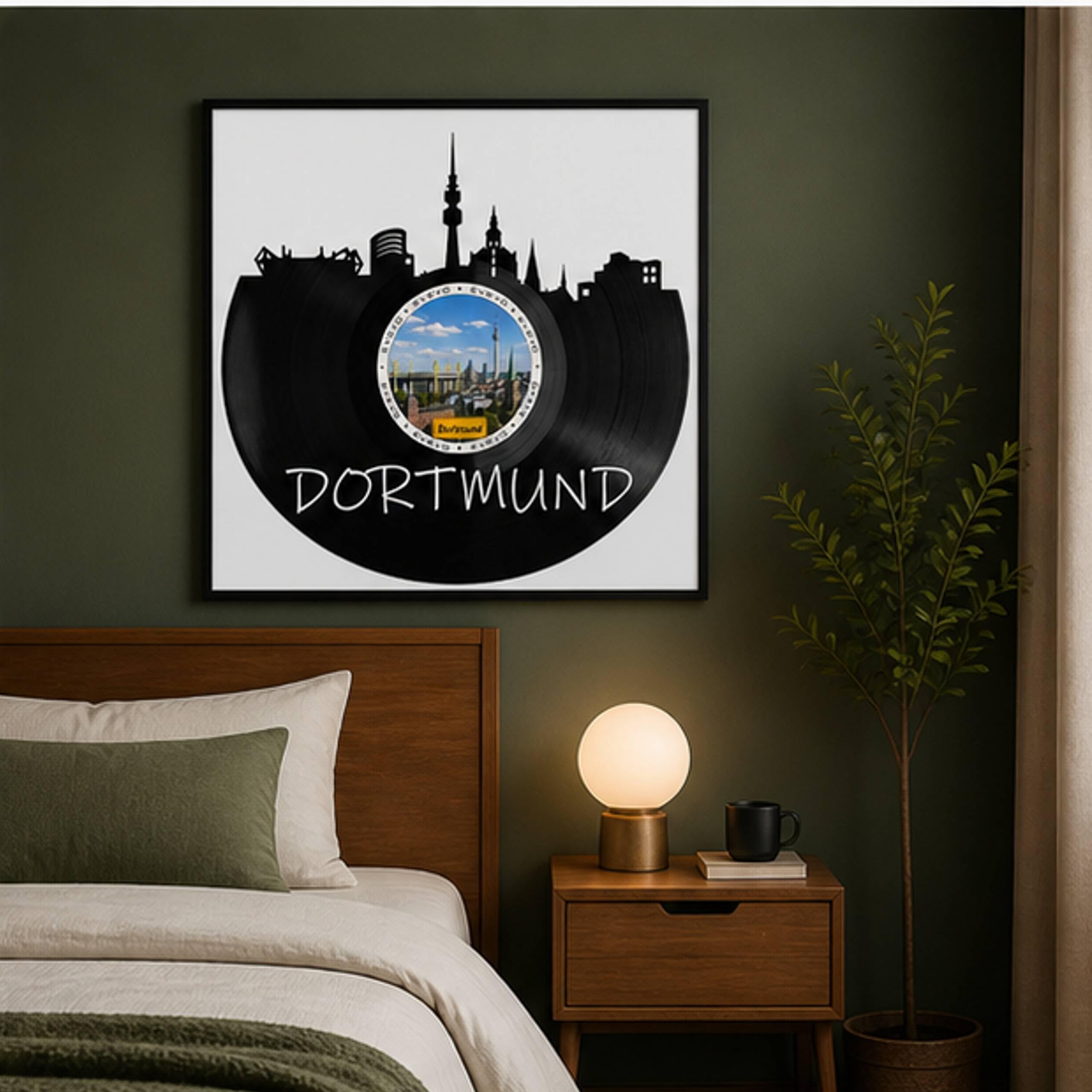 EVEVO Decorazione da parete in vinile con cornice, 32 x 32 cm, motivo: Dortmund, skyline di Ruhrpott, regalo per gli appassionati di calcio