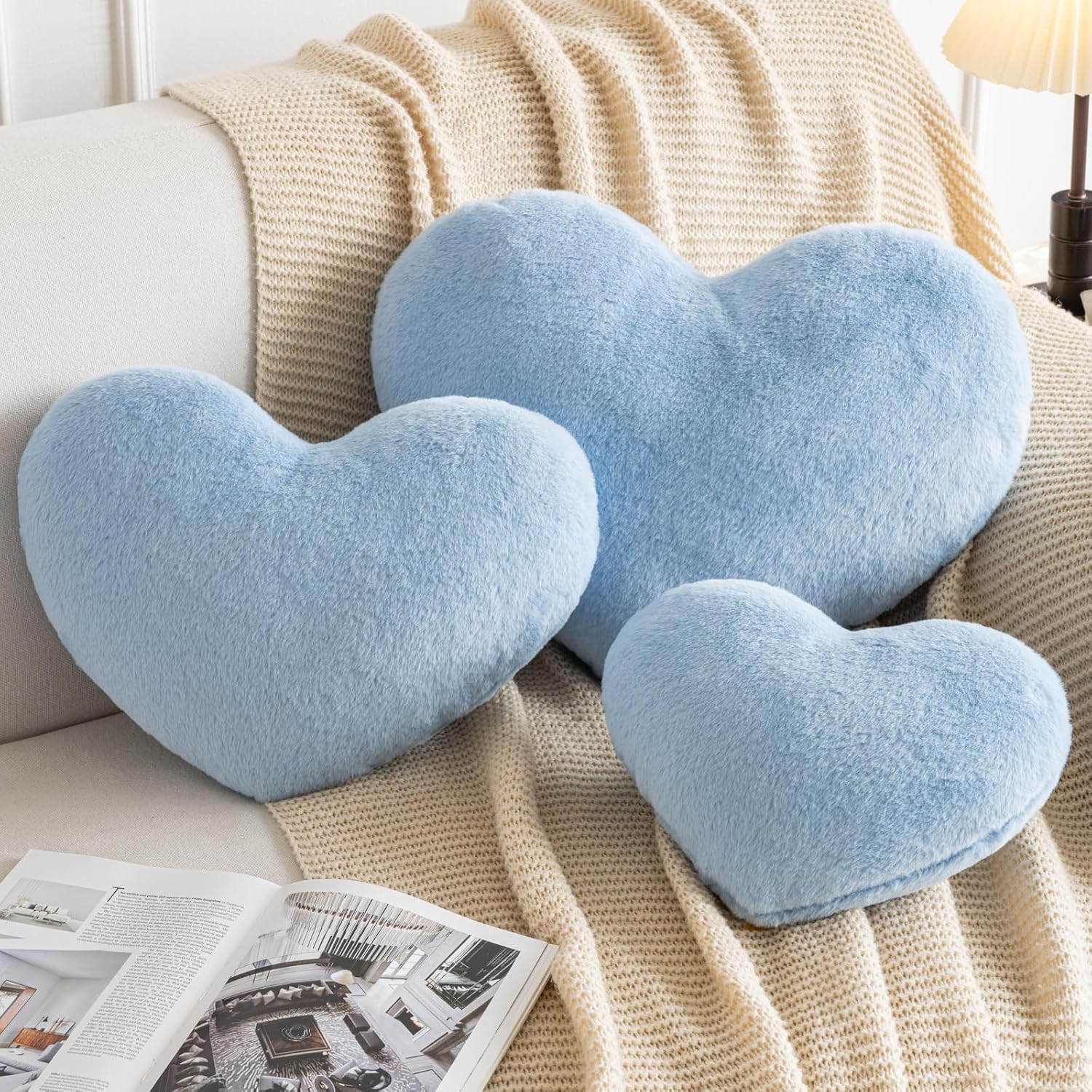 Xiashrk Heart Pillow, Heart Shaped Pillow for Bed Couch, Soft Decorative Heart Throw Pillow, Cute Decorate Pillows, Heart Pillows for Bedroom Living Room (Blue, Large 19.6"x15.7")