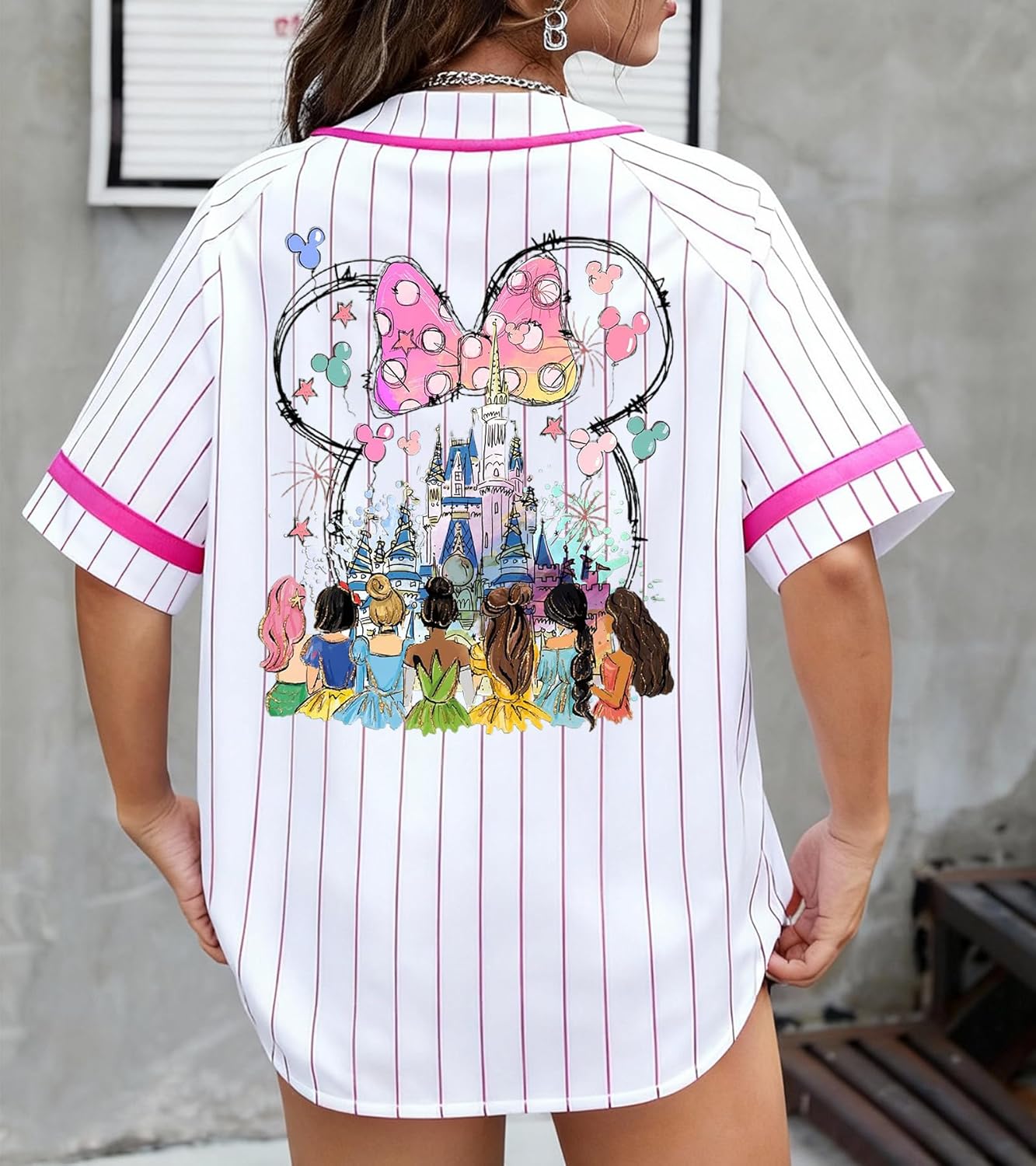 Magical Baseball Shirts for Women Princess Jersey Shirt Girls Trips Button Up Short Sleeve Jersey Top - Image 2