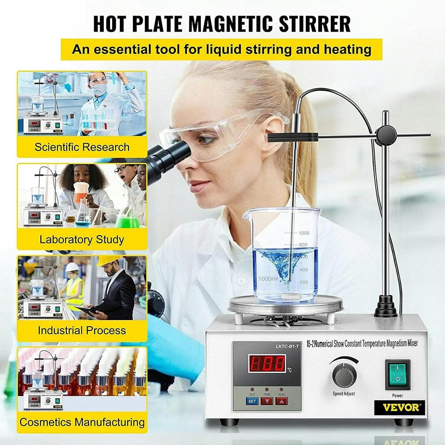 Piastra riscaldante con agitatore magnetico, agitatore magnetico con display digitale a LED, piastra riscaldante da laboratorio da 2000 giri/min, regolazione continua della velocità, per agitazione