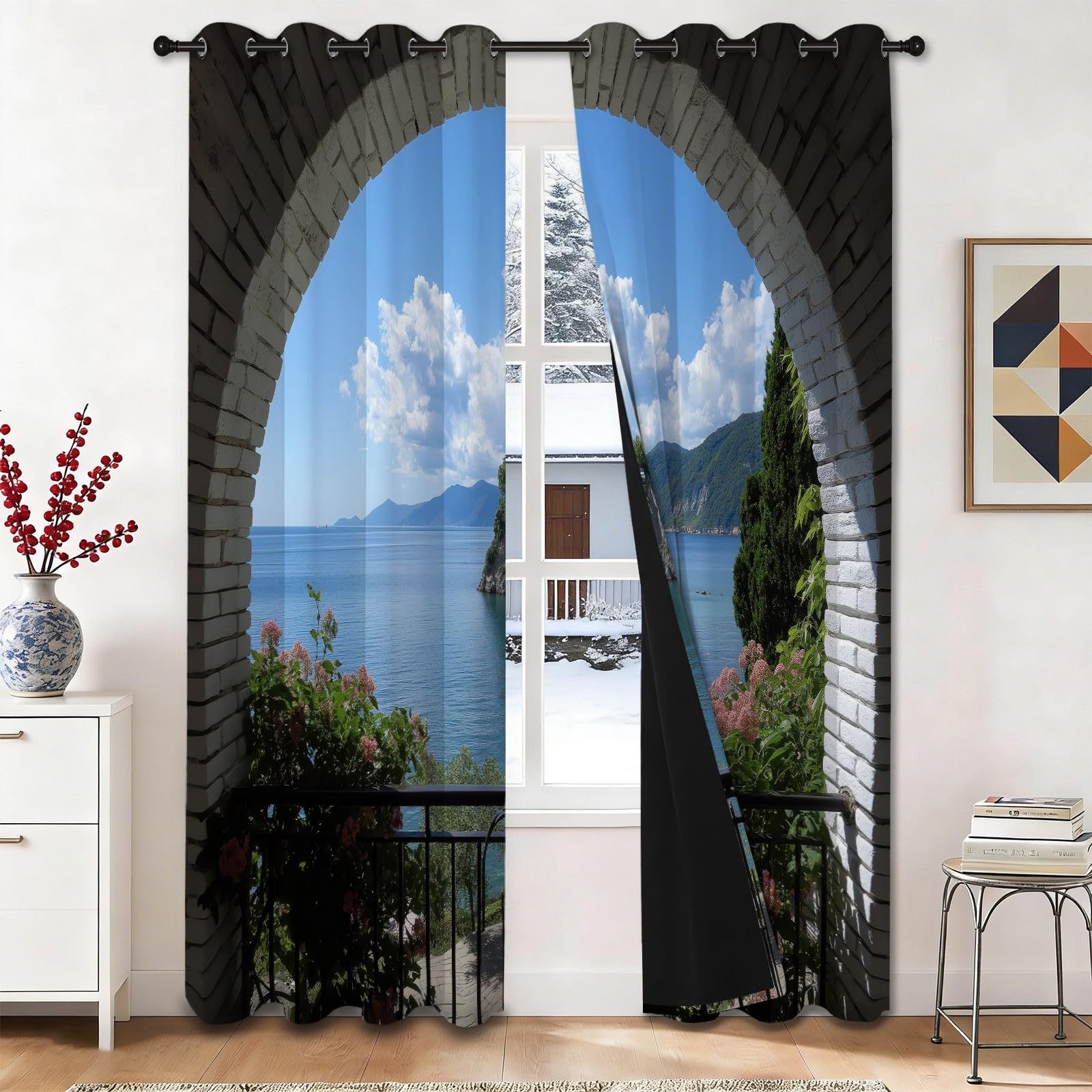 Rideaux occultants romantiques pour chambre et salon motif fleurs et nuages 280cm