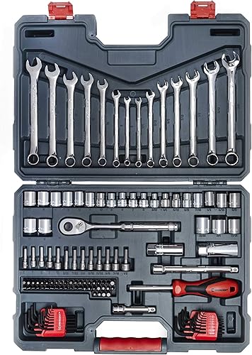 Crescent CTK128C - Juego de herramientas mecánicas SAEmétricas estándar de 12 puntos, 128 piezas, 38"