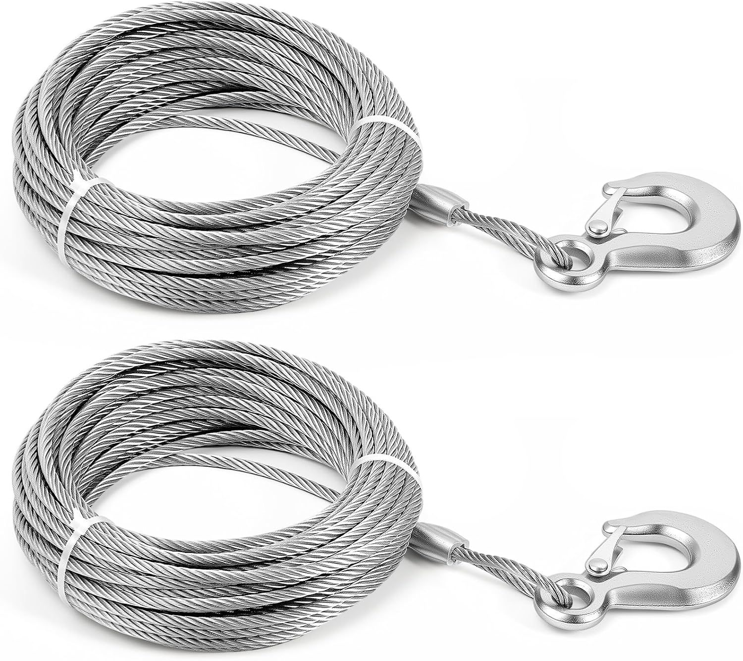 Moxweyeni 2 Pack Galvanized Steel Winch Cable with Hook, 3/16 Inch x 50 Feet, 4200 Lbs, Breaking Strength, Heavy Duty Winch Cable Replacement for ATV Utv Tow Truck, Trailer Boat Off-Road Recovery