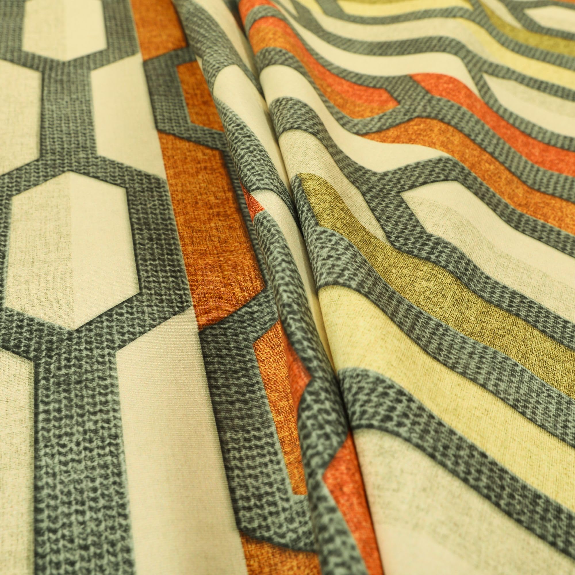 Redbrick Mill Fabrics Flame Retardant Grey Orange Green Colour Geometric Stripe Print Velour Velvet Upholstery Fabrics (Per Metre)